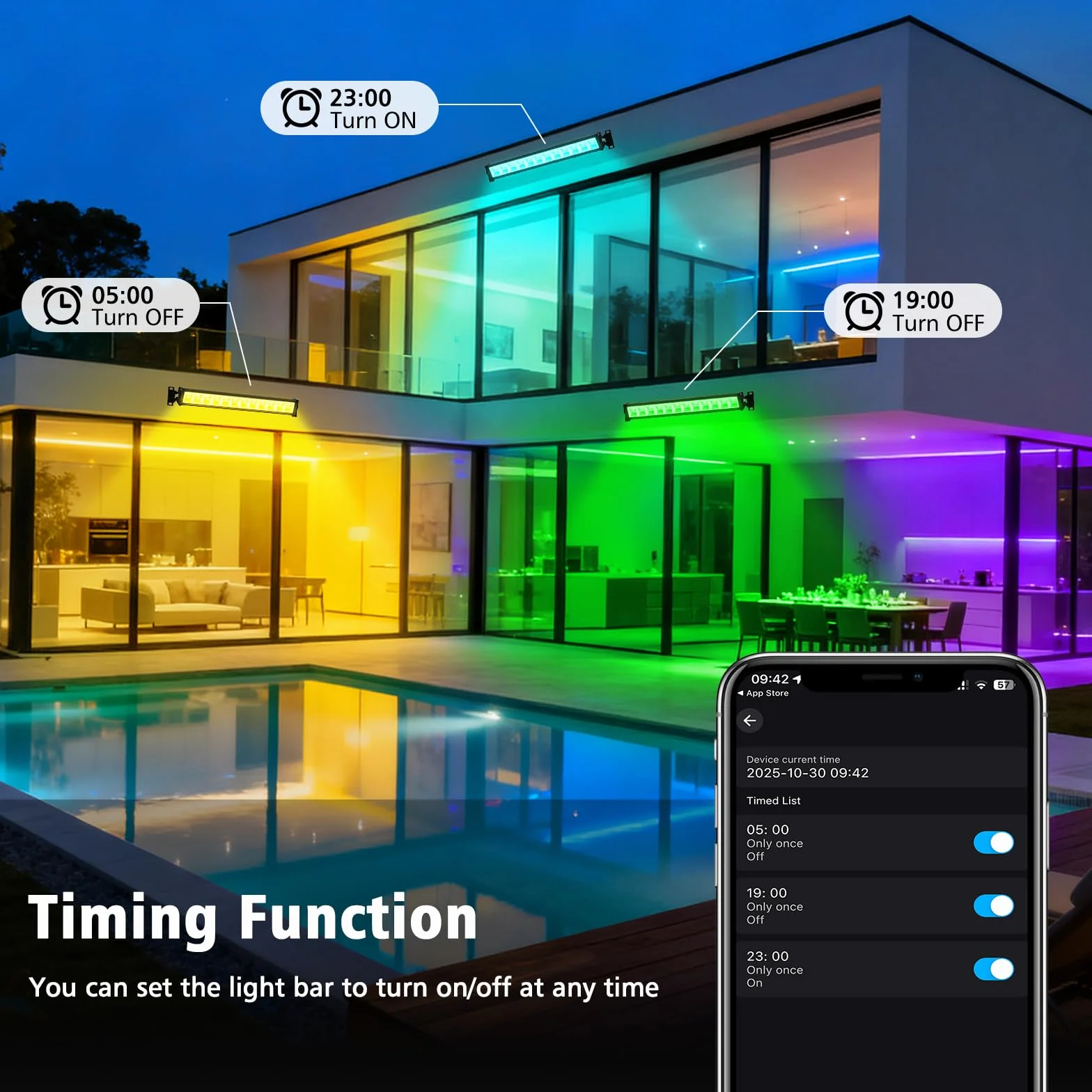 T-SUN 50W RGB Barra de Luz LED, 4 Piezas RGBCW Foco LED Exterior, Iluminación Mural RGB Inteligente con Mando a Distancia/APP/Memoria/Temporizador/Impermeable IP66 para Escenarios Bar Fiesta Jardín