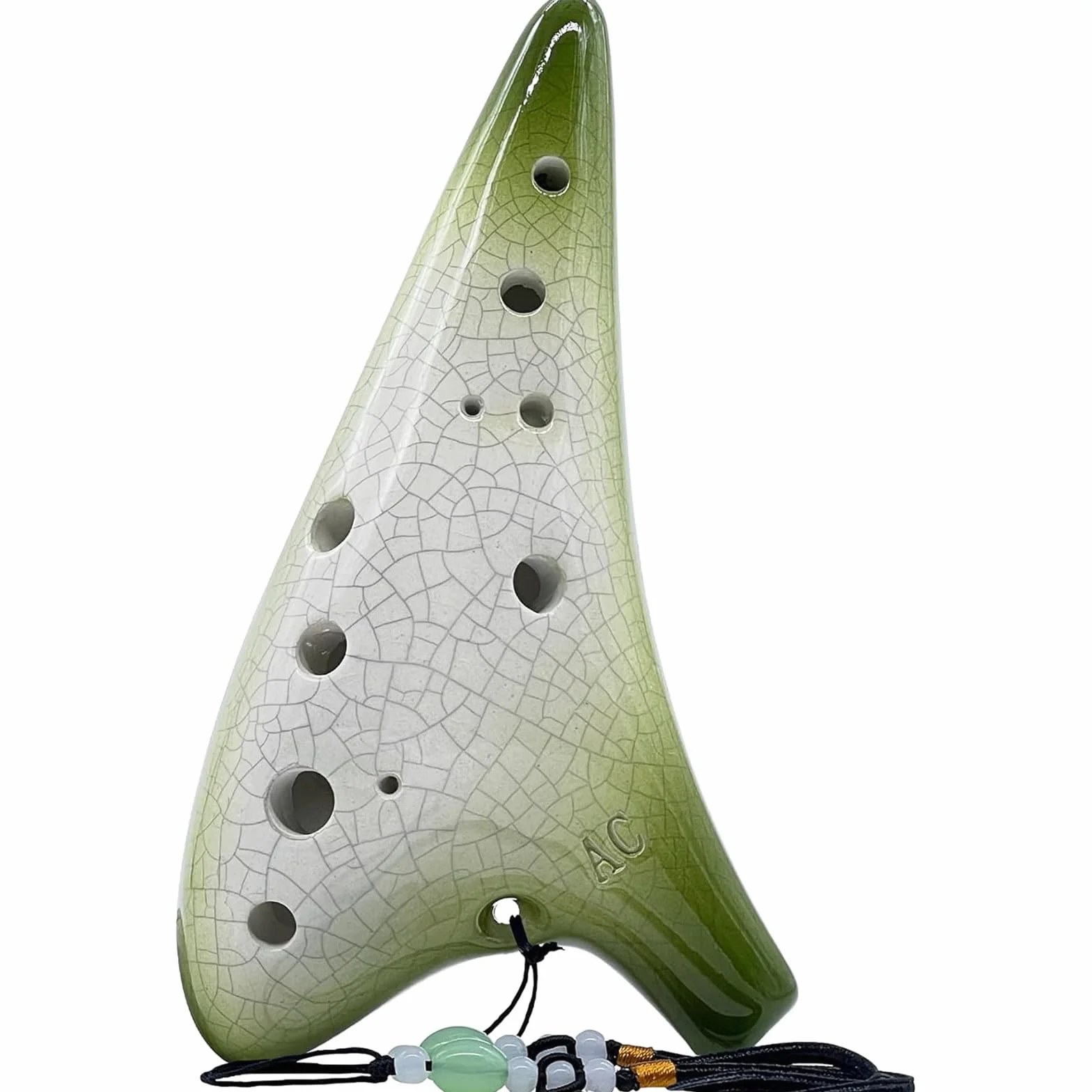 Legend of Zelda Ocarina Alto C de 12 agujeros con libro de texto y bolsa protectora, perfecta para principiantes y rendimiento profesional (verde degradado agrietado)