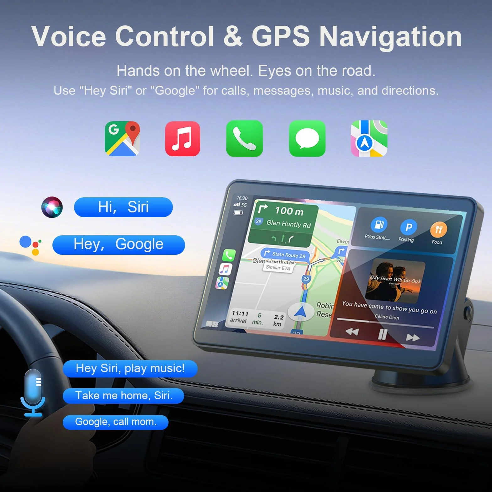 7" Pantalla Carplay Coche Sin Instalación para A-pple Car Play y Android Auto, Pantalla Táctil para Coche con Cámara Trasera, Bluetooth, Mirror Link, Navegación GPS, Asistencia de Voz, FM, AUX