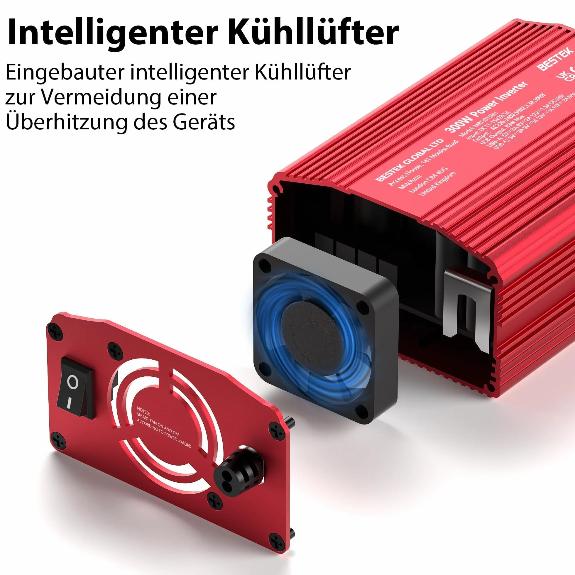 BESTEK Inversor 12v 220v 300W,Transformador 12V a 220V Convertidor Onda con 2 AC Tomas Y 2 USB-C (65 W y 30 W) 2 USB-QC (18 W) sinusoidal con Protección para Barco,Caravana,Coche