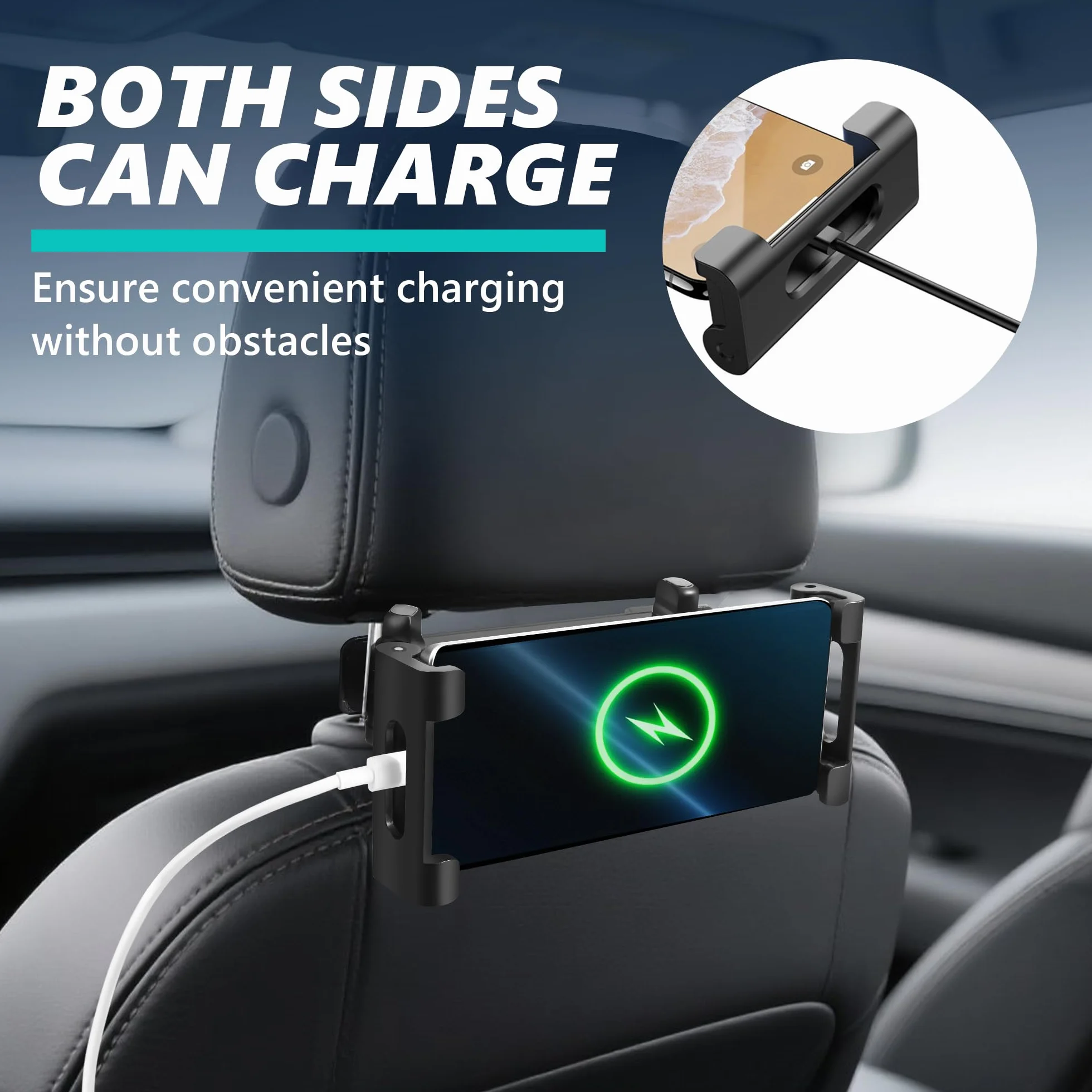 Soporte Tablet Coche, Soporte Reposacabezas Asiento Trasero para automóvil 360°Rotación Soporte de Montaje Extensible Ajustable Diferentes Tamaños para 4-10.6" Pulgada Smartphone