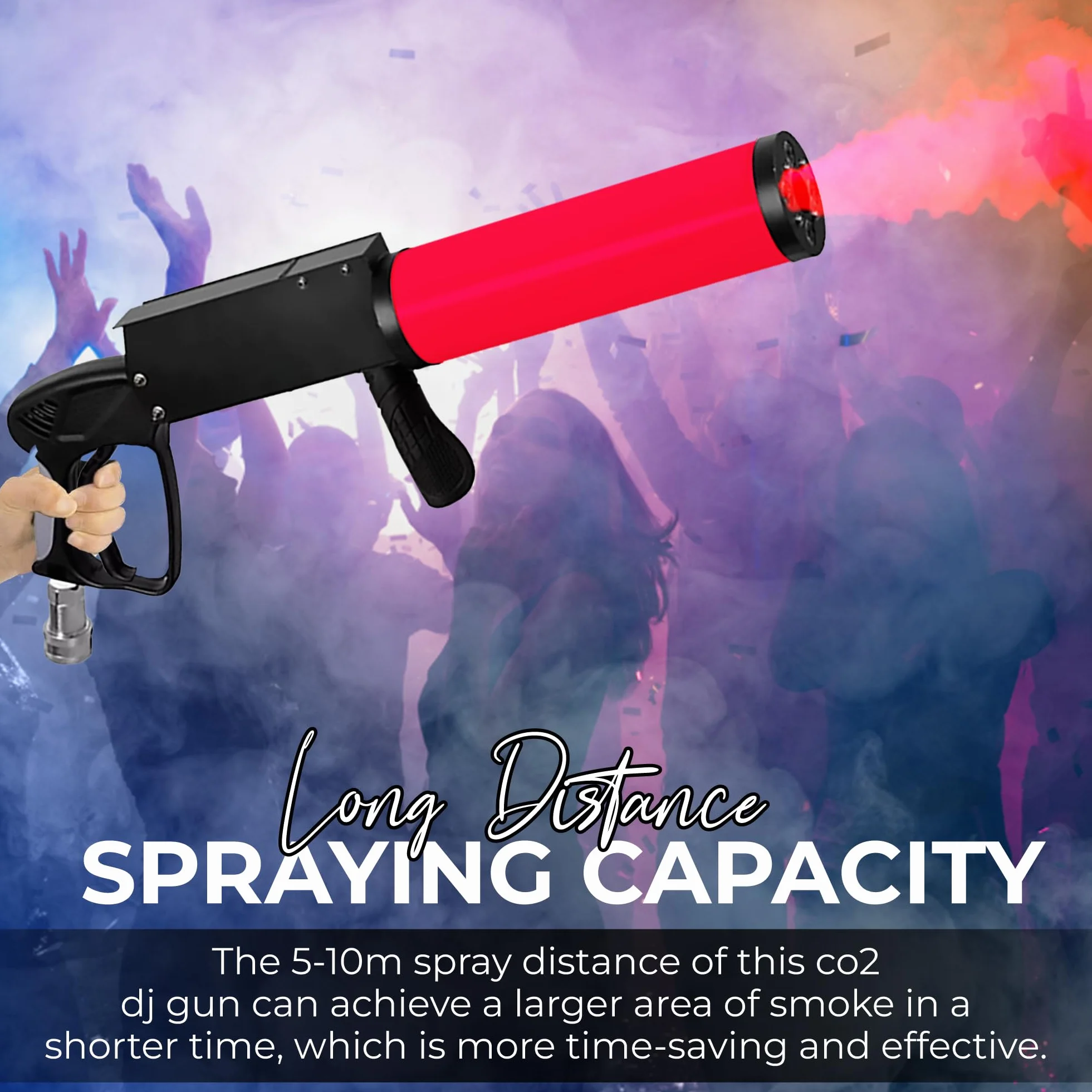 Arma de fiesta de CO2 con alcance de 6 m, cable de 3 m + tubo de salida sin escarcha, pistola de CO2 de alta calidad, adecuada para DJ Club Stage Stage, máquina de chorro (pistola LED)