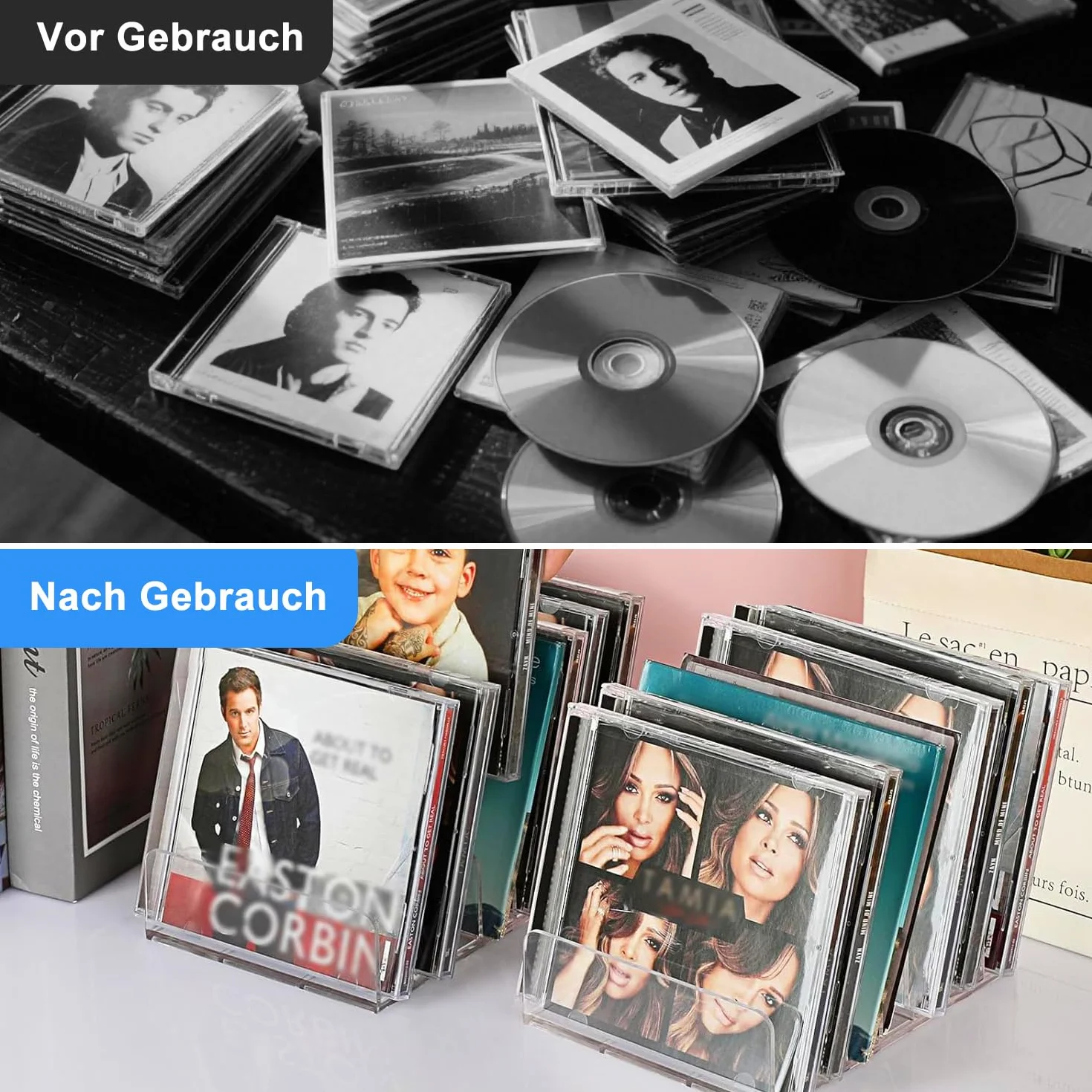 Soporte para Bandeja de CD 4Pcs Organizador de Maquillaje con 7 Compartimentos Soportes para CD de Acrílico Transparente Soporte Organizador de DVD para Casetes Libros Cosméticos