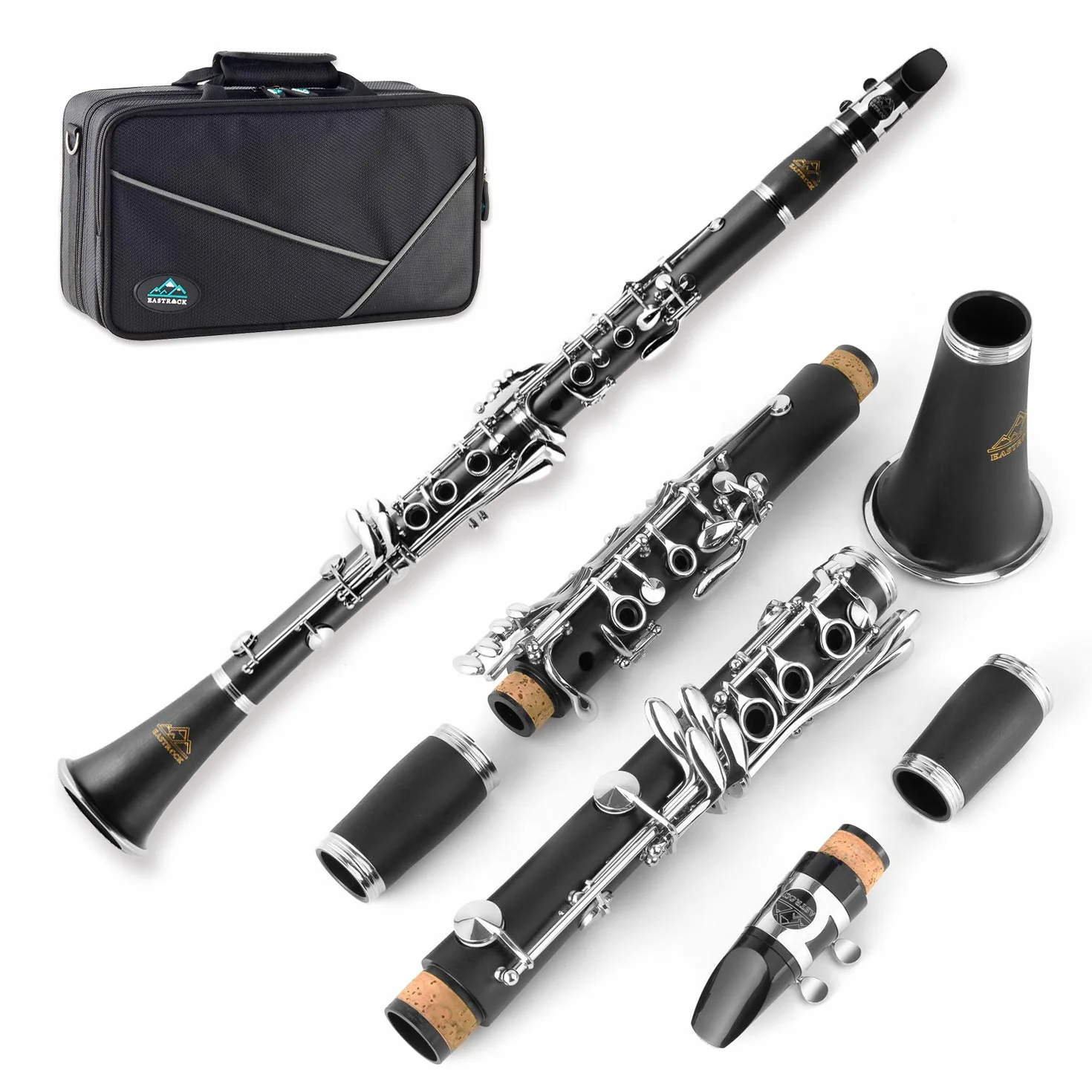 Eastrock clarinete bb Flat 17 Nickel Key Black Suitable for Beginner &Students with 2 barrel hard clarinete box