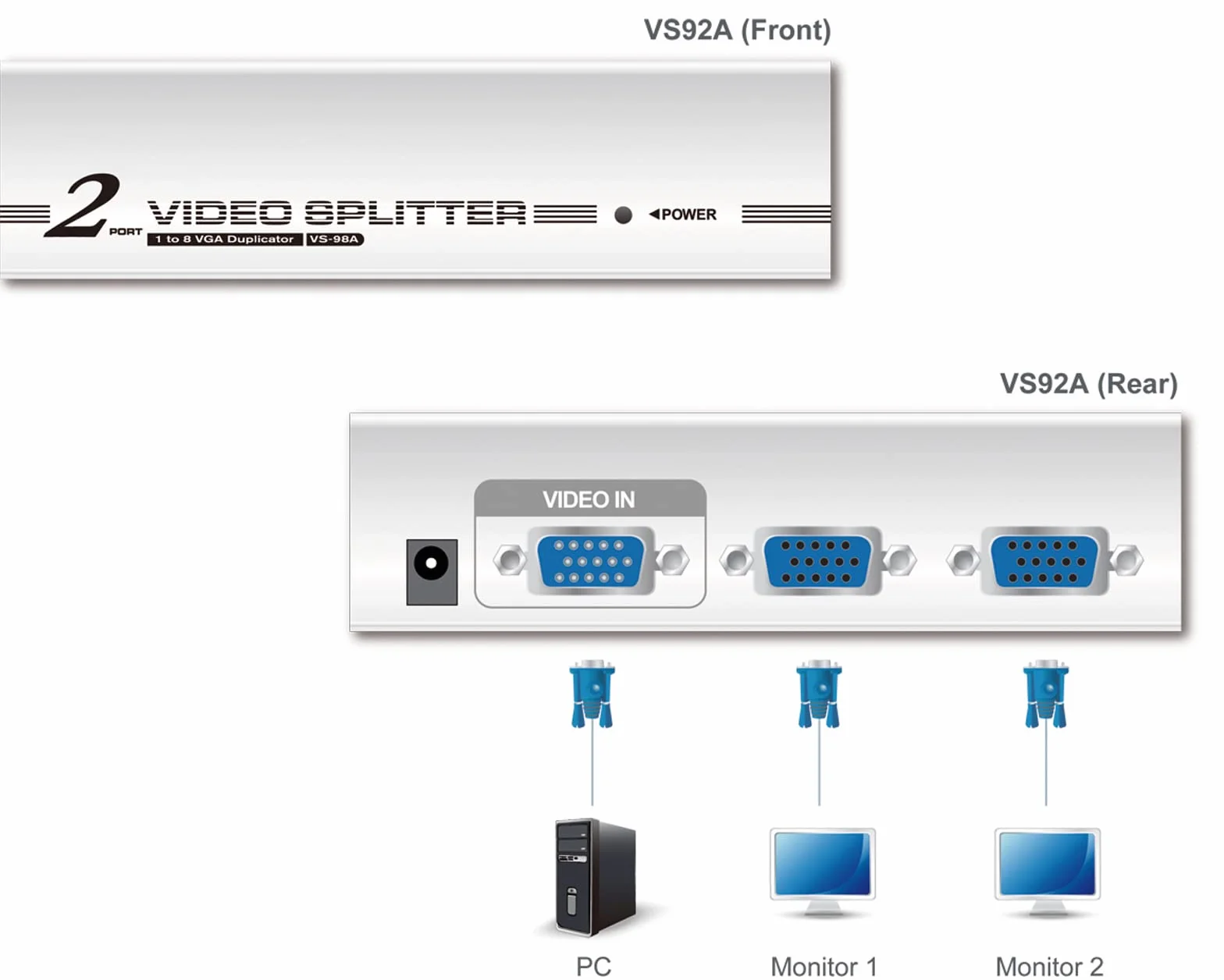 ATEN VS92A - Divisor de Video (indicador LED, VGA, HDB-15), Plateado