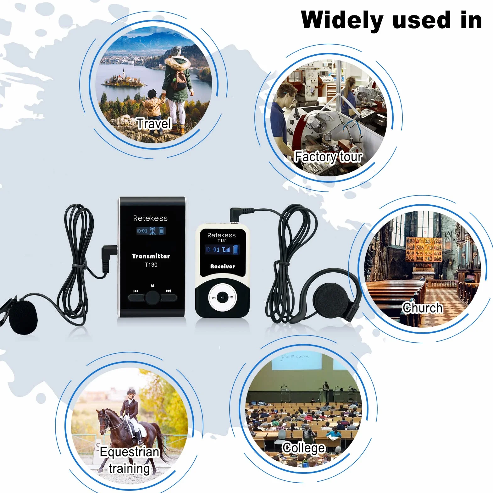 Retekess T130-T131 Sistema de Guía Turístico Inalámbrico, Sistema de Guía de Audio Whisper, 99 Canales, 60 m, Sistema de Audioguía de Entrenamiento Ecuestre, para Entrenamiento Ecuestre