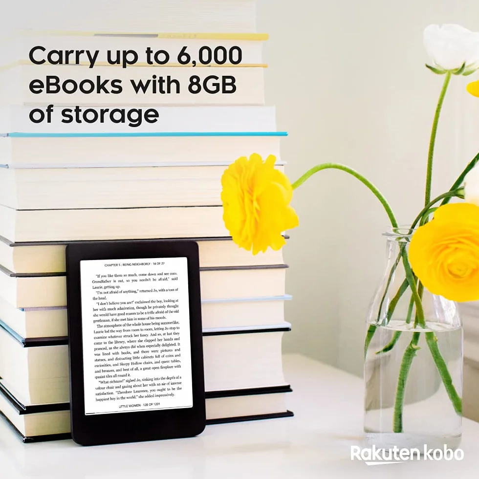 Kobo Nía Lector electrónico, Pantalla táctil sin Reflejos de 6", 8 GB, WiFi, Negro (Renovado)