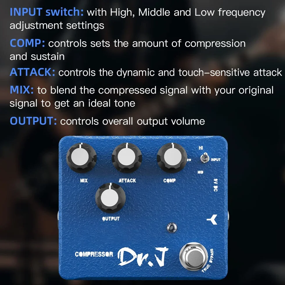 JOYO Pedal de compresor y pedal de impulso limpio con 3 bandas EQ efecto sostenido para guitarra eléctrica, bajo, diseño True Bypass (edición de gama alta D55)