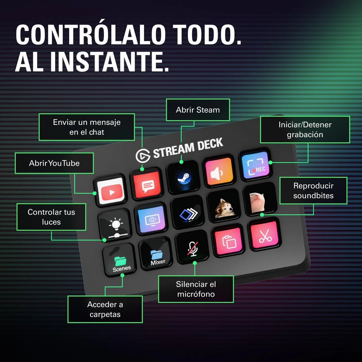 Elgato Stream Deck MK.2 Controlador de estudio 15 teclas macro OBS Twitch YouTube Mac PC