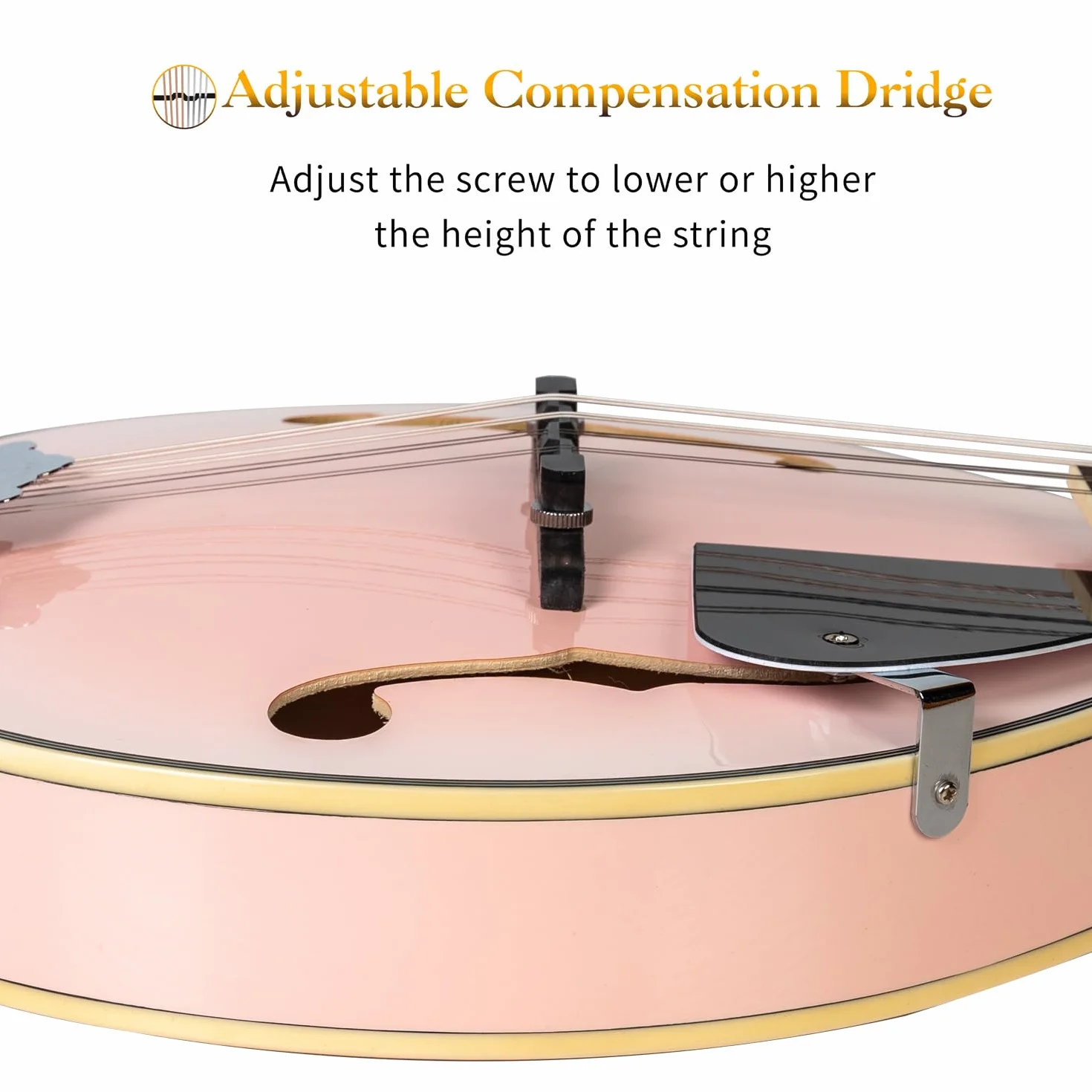 Mulucky A Style - Instrumento de mandolina acústica de 8 cuerdas con kit para principiantes para adultos y niños, funda, afinador, cuerda, púas, color rosa