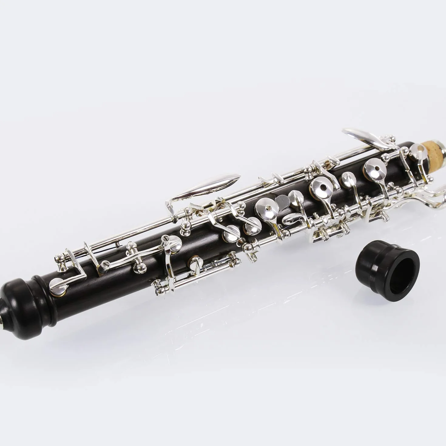 Rochix Professional Performance Level WHS36 - Oboe con cuerpo de ébano plateado semiautomático, tono C 2 hojas, 1 paño limpieza, hisopo soporte para descanso del pulgar, estuche y más