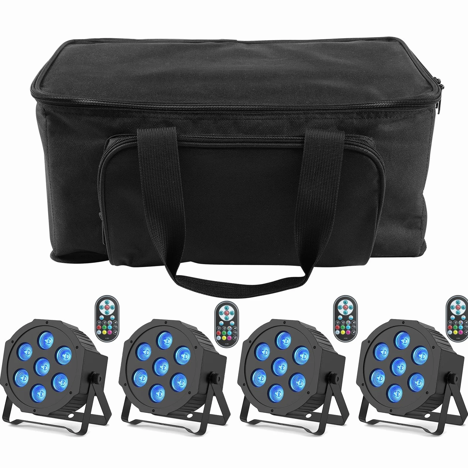 SEBRUANC RGBW Luz de Discoteca con Par LED Bolsa, 4PCS Foco LED Par DMX 7LED Luces de Escenrio con Control Remoto 8 Modos de iluminación para DJ Bar Boda Navidad