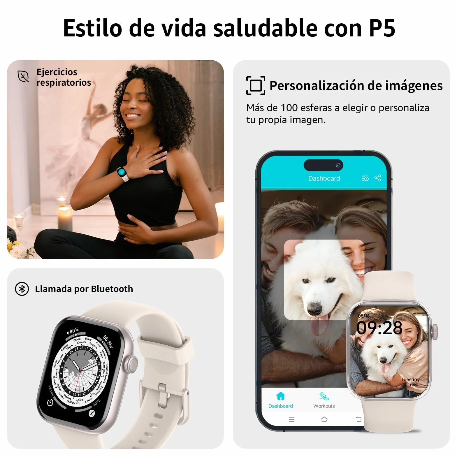 Reloj Inteligente Mujer Hombre, 1.85" Smartwatch con Llamadas Bluetooth, 140+ Modos Deportivos Smart Watch con SpO2/Pulsómetro/Monitor de Sueño/Podómetro, Impermeable IP68 Smart Watch Para Android iOS