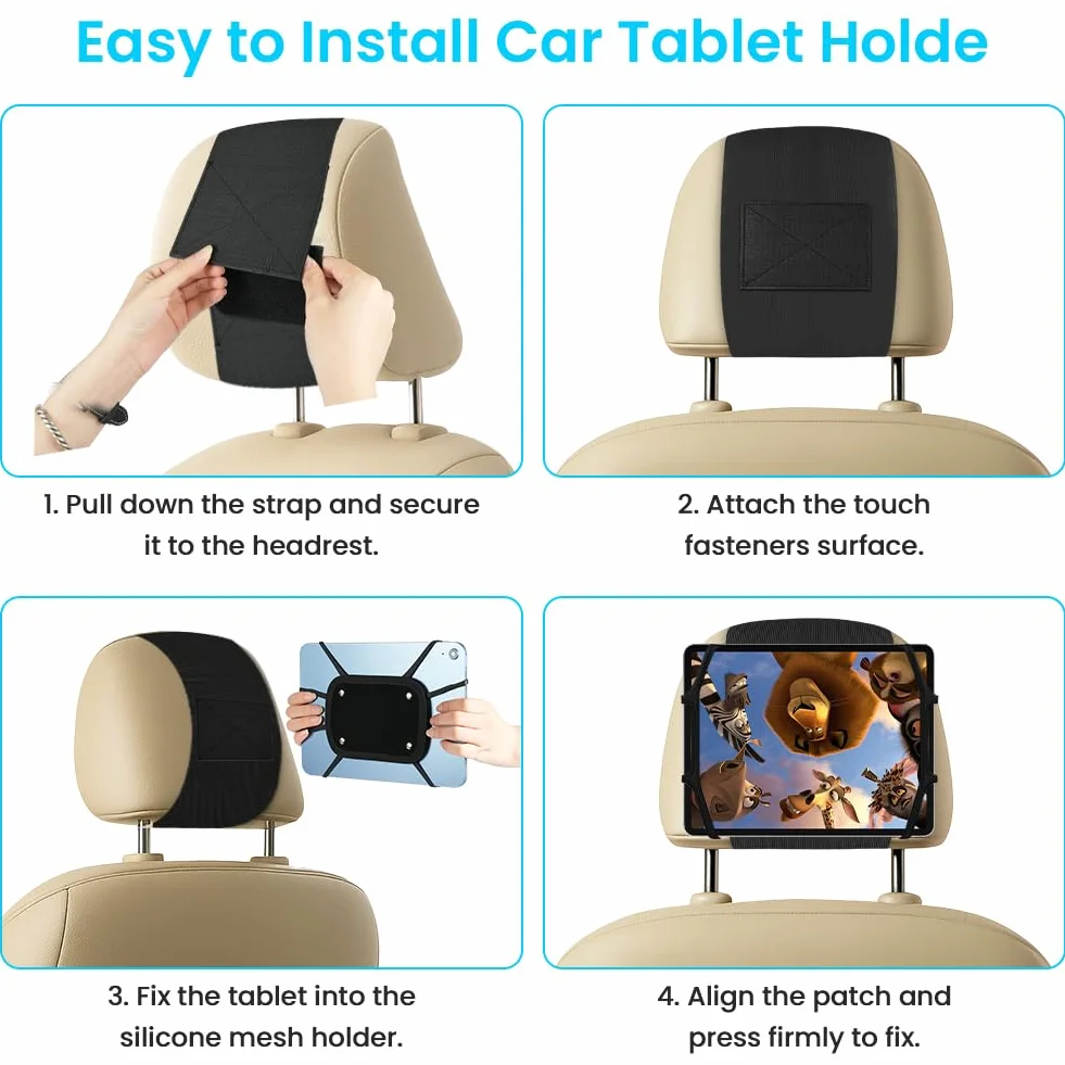 URAQT Soporte Tablet Coche, Soporte Reposacabezas Asiento Trasero para Automóvil 360°Rotación Soporte de Montaje Extensible Compatible con iPad, Switch, Galaxy Tabs y otras tabletas de 7 a 11 pulgadas