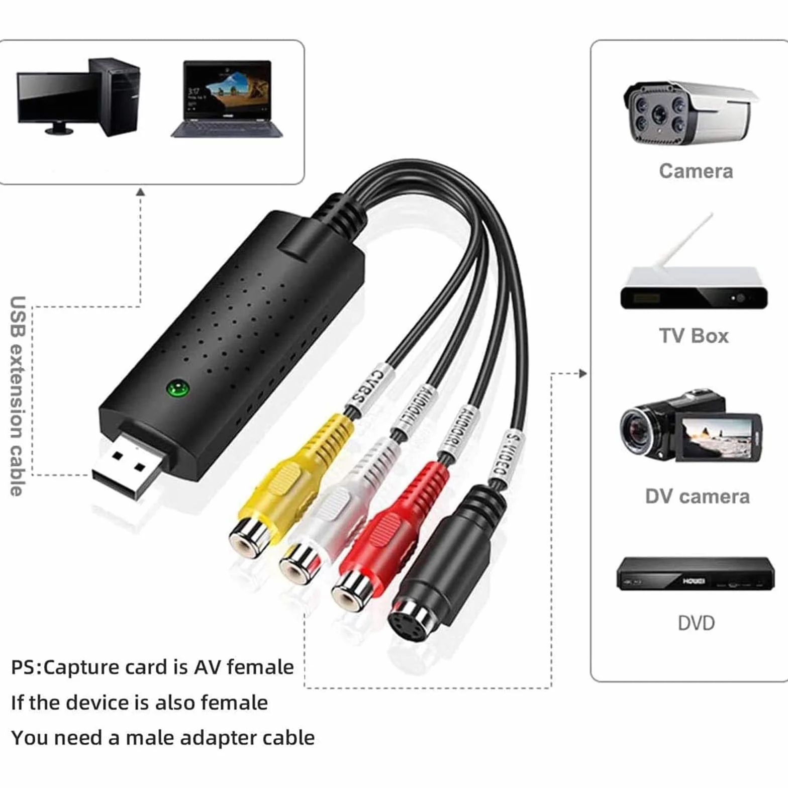 Conversor de Archivos Digitalizados USB 2.0 de Audio y Vídeo, Tarjeta de Captura, Memoria para Windows 10/8/7/XP Mac