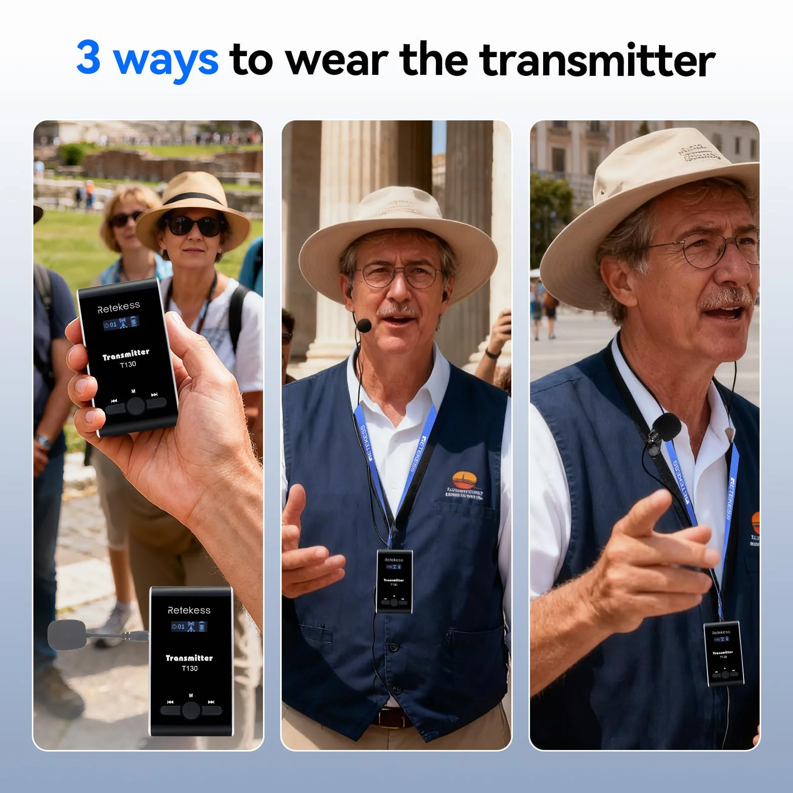 Retekess T130-T131 Tour Guide System, Sistema de Audioguía Turística, 99 Canales, 12H en Espera, Sistema de Audio Susurrado Interpretación para el Turismo, para Viajes, Fábricas, Capacitación, Reunión