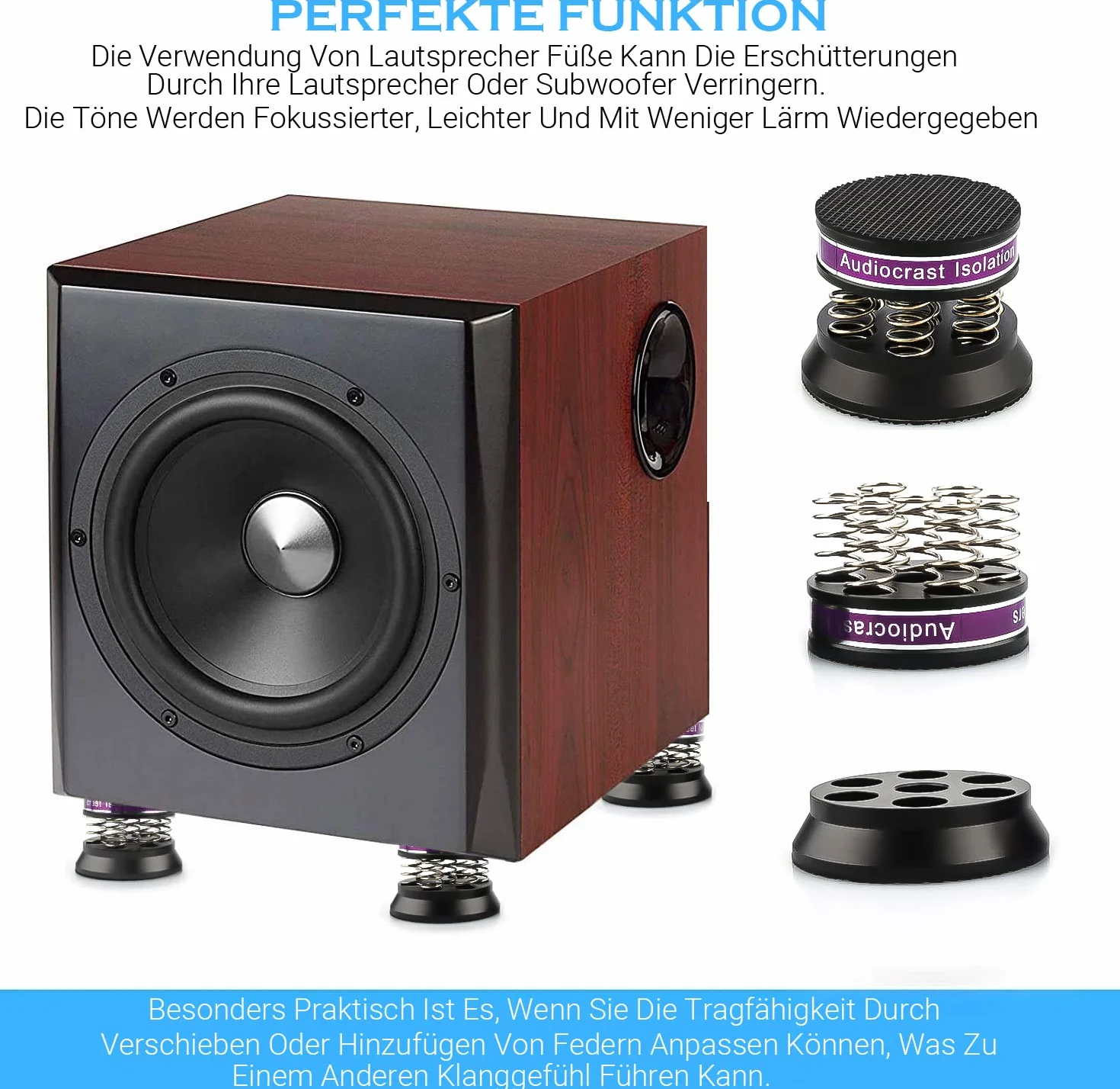Tertullus Juego de 4 patas de altavoz de gama alta, amortiguador de vibraciones, patas de aluminio, absorción de audio, soporte para altavoces con alfombrilla antideslizante, amortiguador de