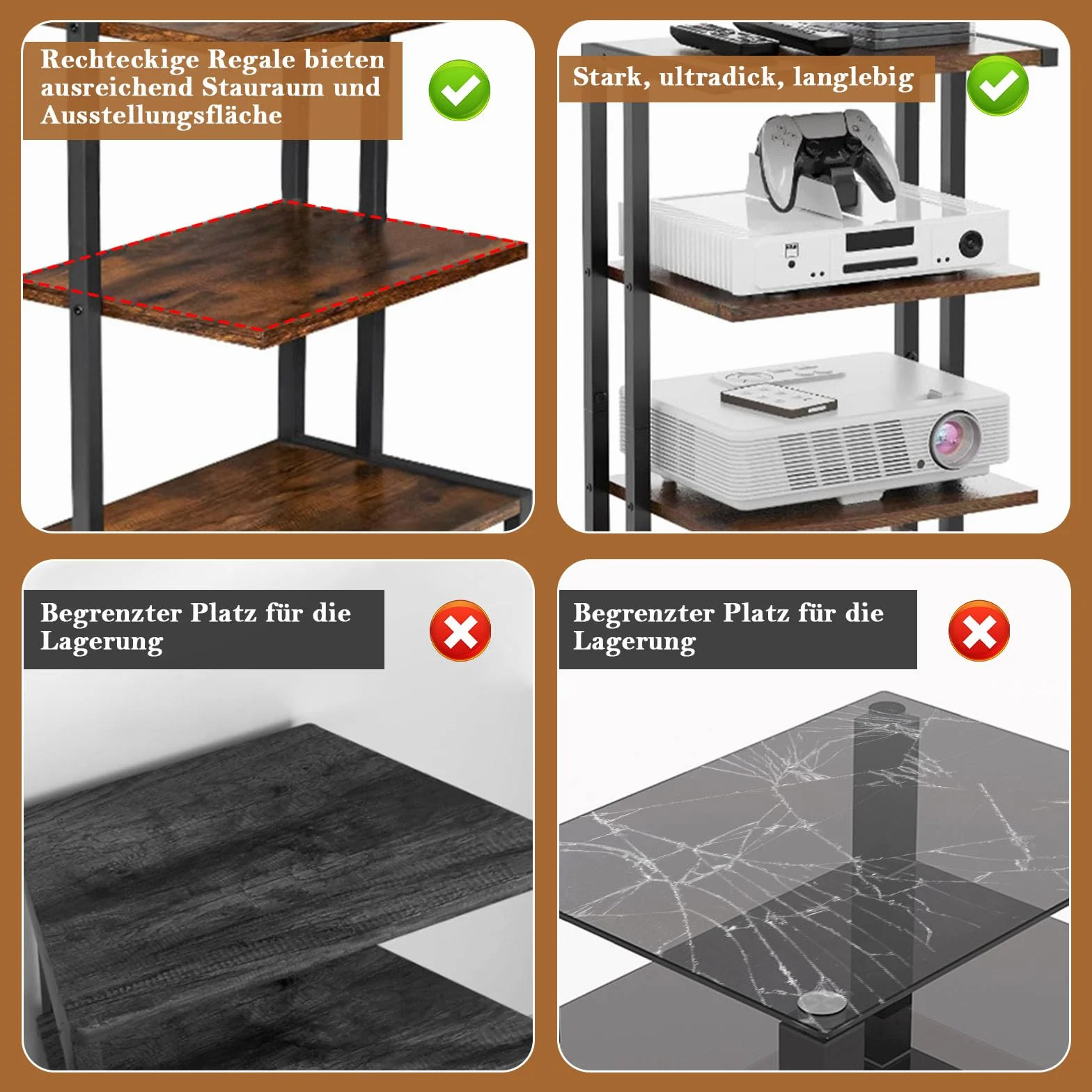 W&H Estante HiFi de madera de 4 niveles, soporte para tocadiscos para álbumes y discos, estantes y soportes estéreo con compartimentos de almacenamiento para reproductores de DVD decodificadores de TV