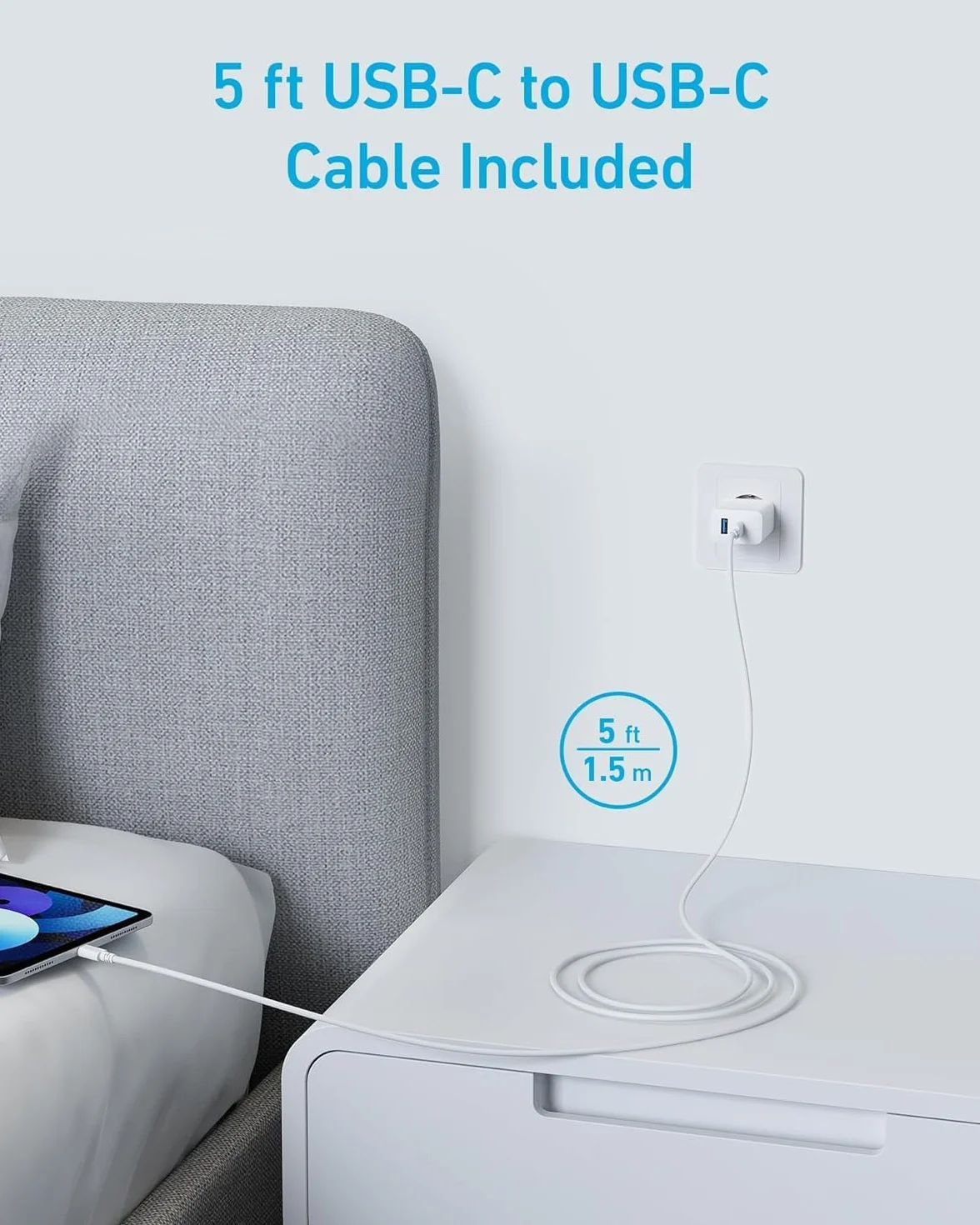 Anker Cargador iPhone Carga Rapida USB C 20W, con 2 Puertos,para iPhone 17/17 Pro/17 Pro Max/16 Plus/15 Air iPad y más(Cable USB C de 1,5m Incluido)