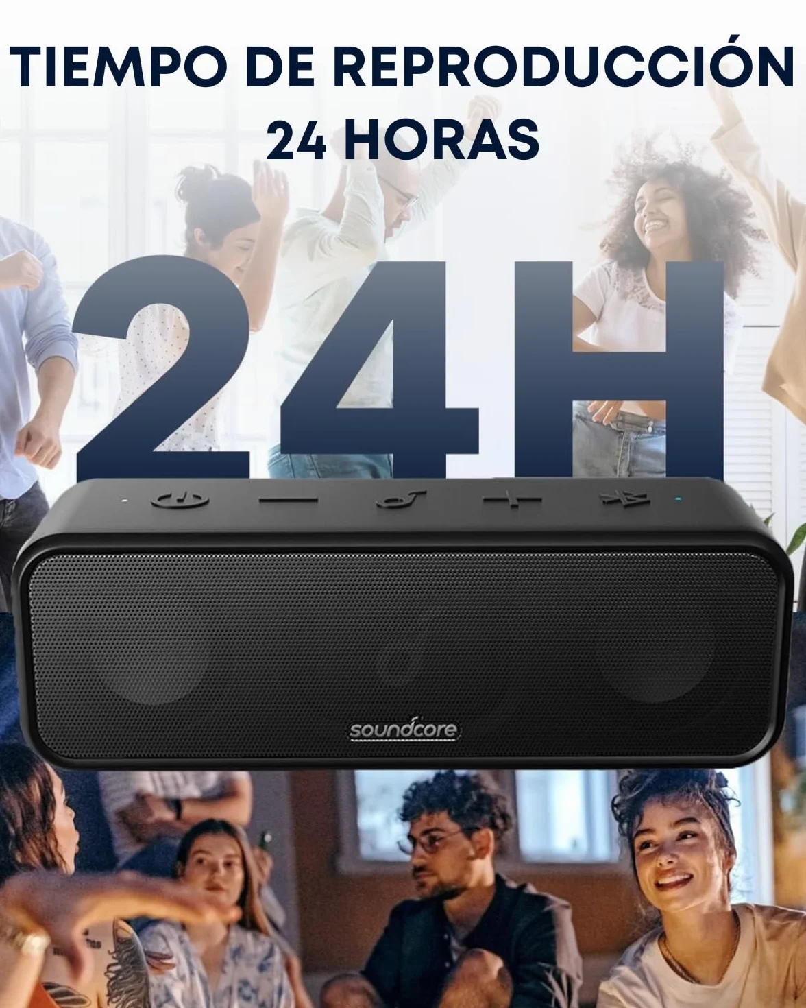 Soundcore 3 Altavoz Bluetooth Potente, Altavoz portátil, Graves optimizados, 24 Horas de reproducción, IPX7, Sonido Personalizable