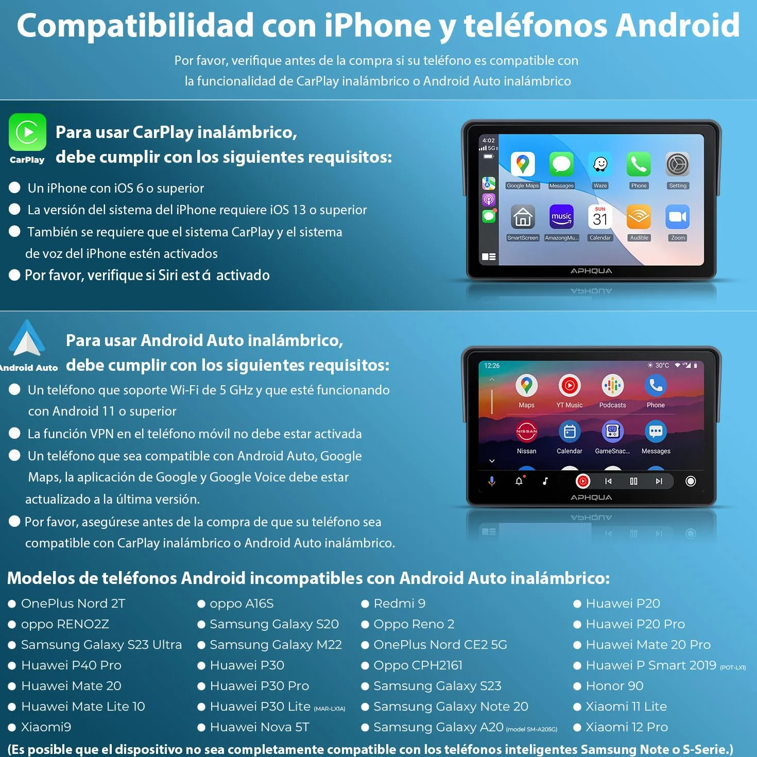 CarPlay Moto Soporte Forma U 7" Pantalla Táctil Impermeable Bluetooth GPS Navegación Android Auto Inalámbrico