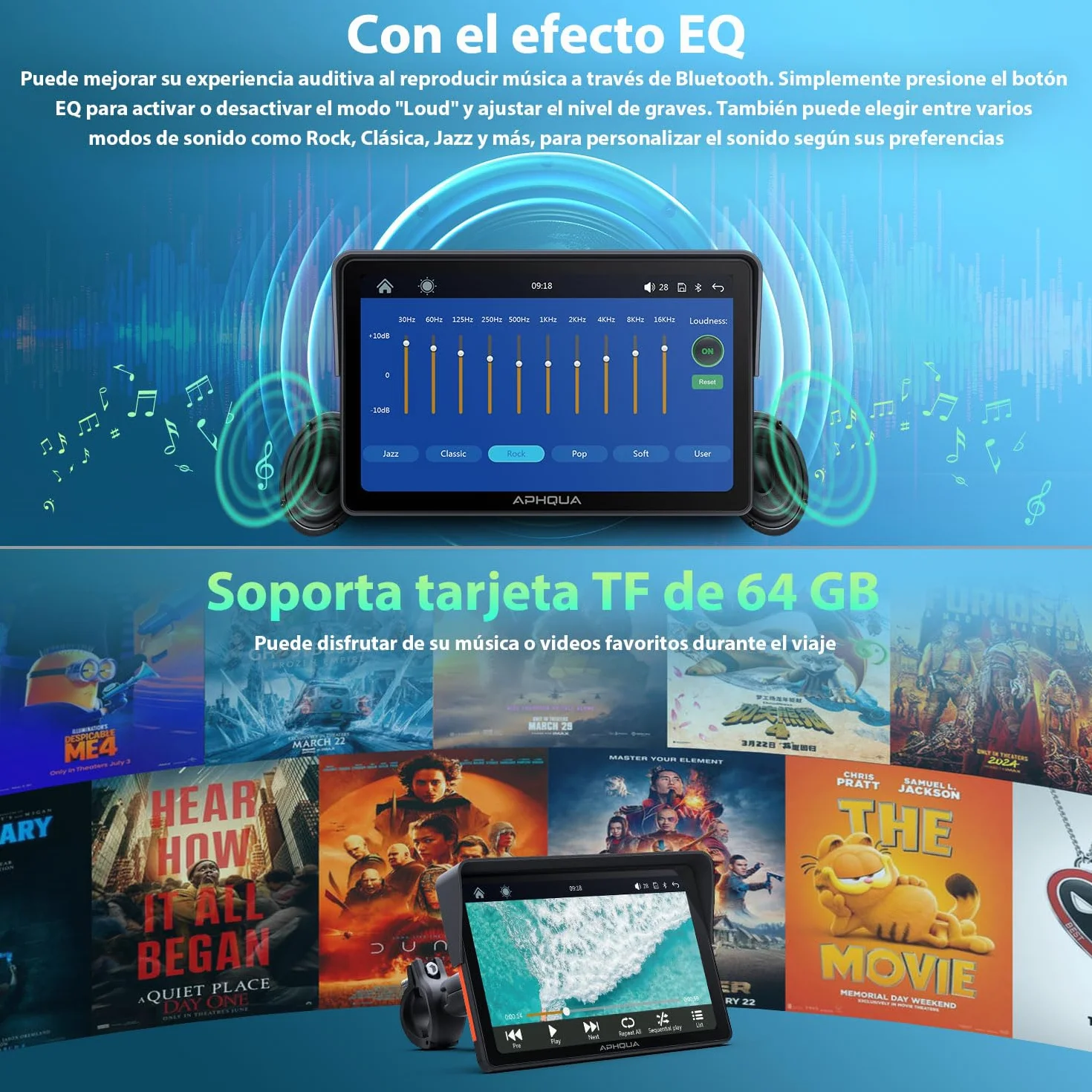 CarPlay Moto Soporte Forma U 7" Pantalla Táctil Impermeable Bluetooth GPS Navegación Android Auto Inalámbrico