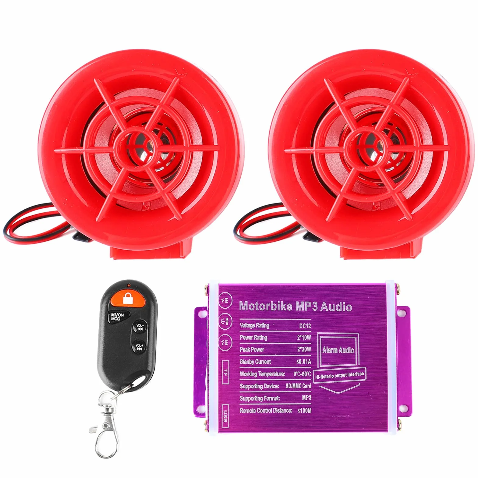 Cocoarm Altavoces de Alarma para Moto, Reproductor MP3 Bluetooth Resistente Al Agua, Antirrobo para Motos con Radio FM y Conectividad USB