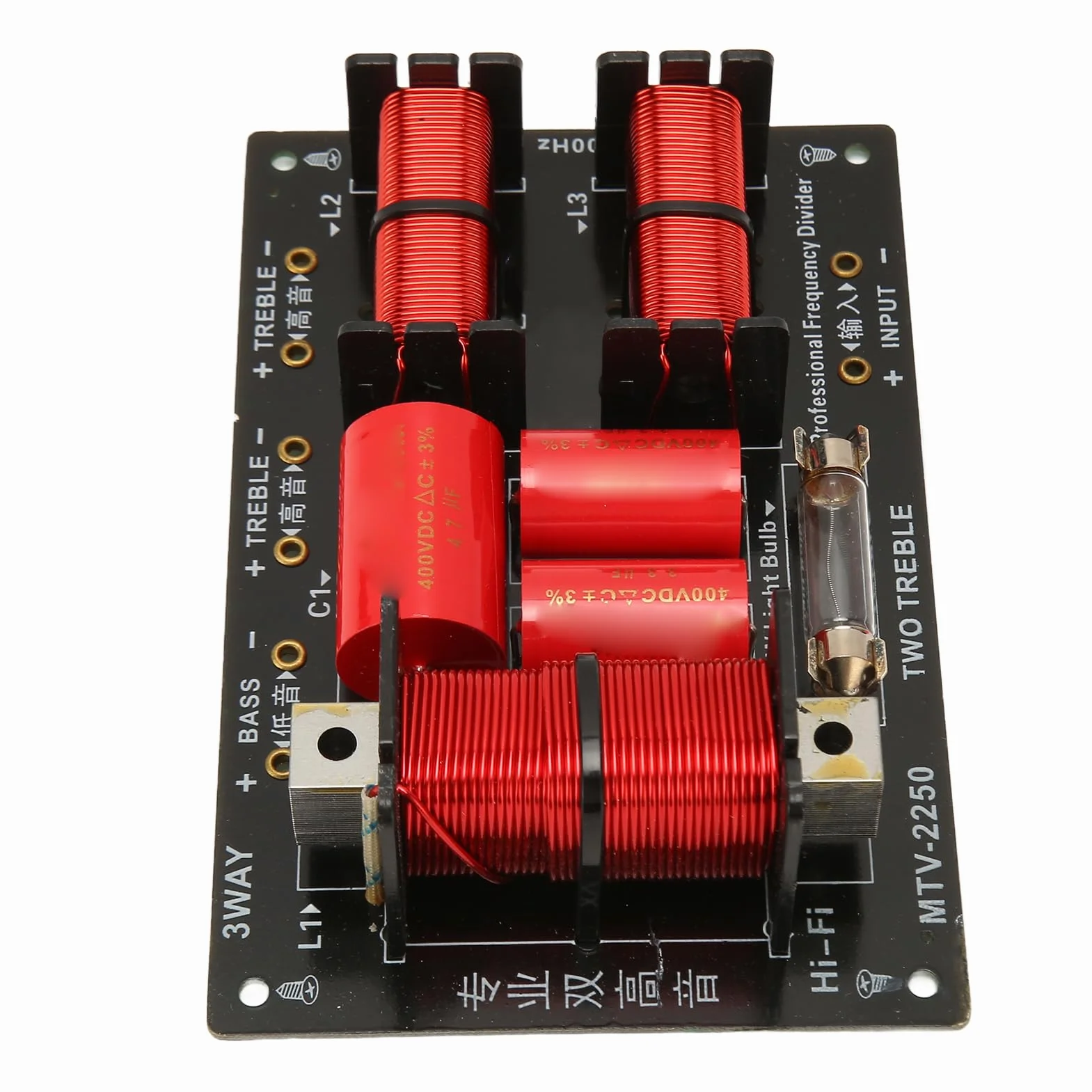 Divisor de Frecuencia de Altavoz de 400 W, Placa Distribuidora Cruzada de Altavoz de Audio Hi Fi de 3 Vías y 2 Unidades, Módulo Divisor de Frecuencia de Graves Agudos