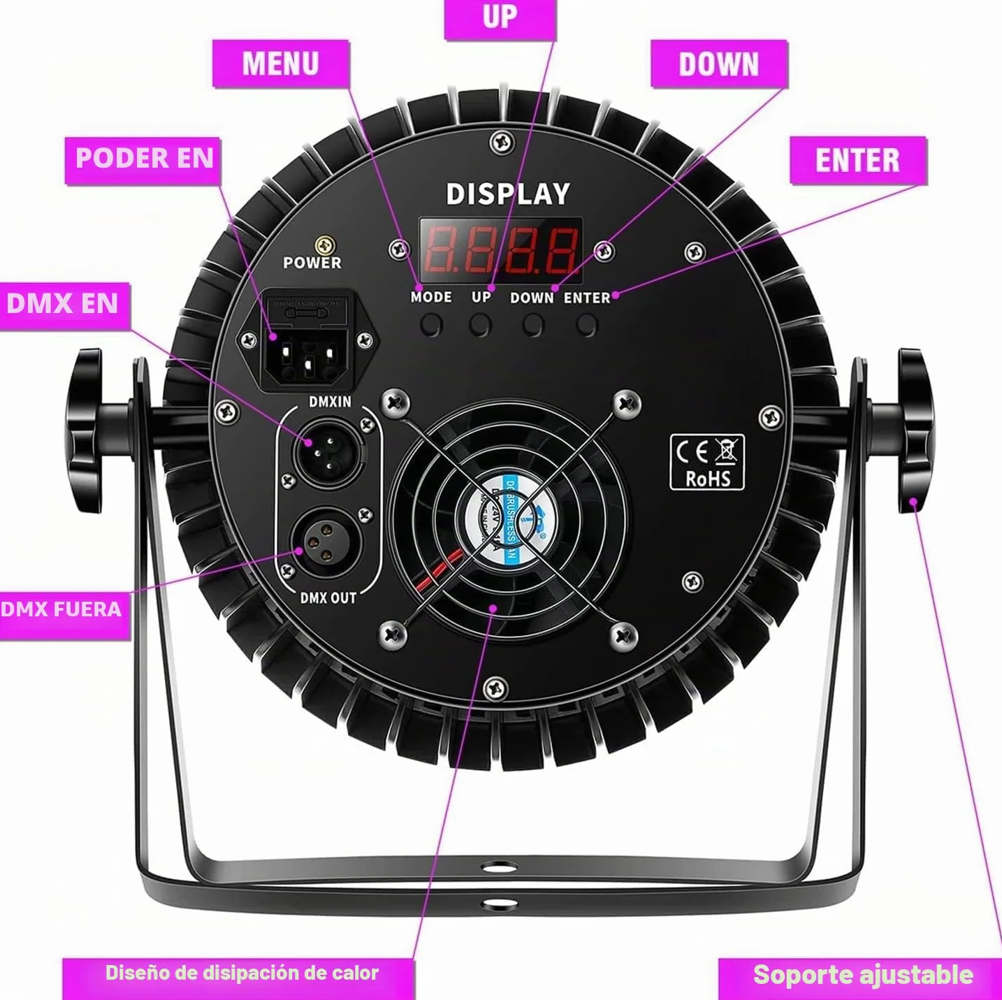 200 W 18 LED par UV+RGB luz de escenario, DMX512, luz de fiesta 8 canales, luz estroboscópica/sonido/modo activo, efecto de luz DJ para espectáculos, bares, fiestas, festivales de música