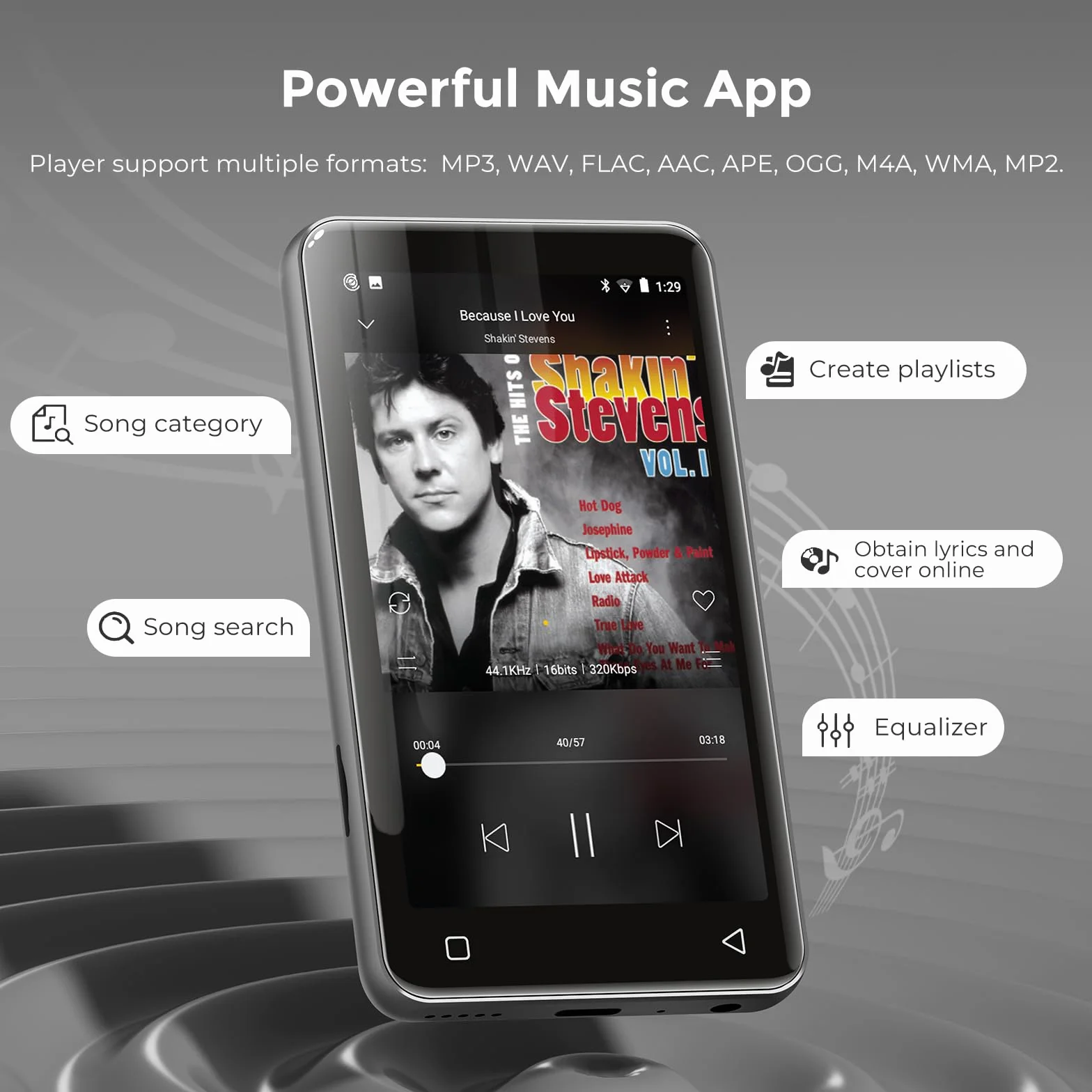 Reproductor Muisc con Bluetooth Plateado
