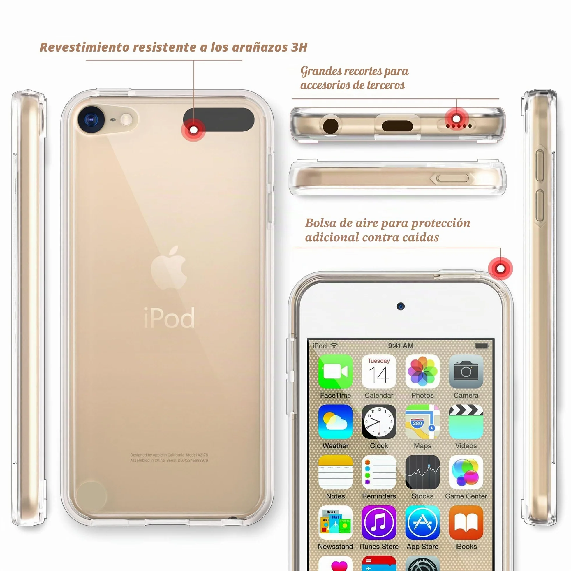 ULAK Funda iPod Touch 7, iPod Touch 5/6 Carcasa con 2 películas Protectoras Híbrido Clear Slim Cubierta de la Suave Resistente a Rayones Absorción de Choque Caso para iPod Touch 5/6/7 - Transparente