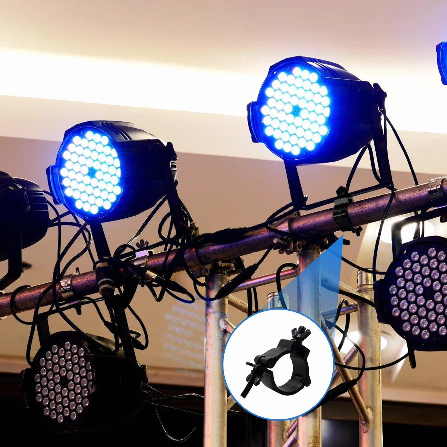 2 Piezas Truss Clamp: 48-52 mm Abrazadera para Luces de Escenarios, Abrazadera de Armadura de Gancho de Luz de Escenario Carga Máx 200KG, Accesorio de Truss para Proyectores (Negro)