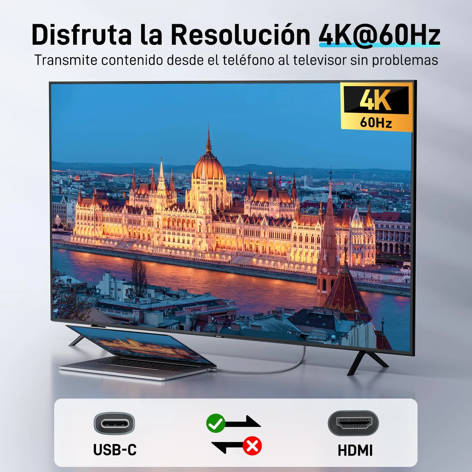Acer Cable USB C a HDMI 4K@60Hz Thunderbolt 3/4 Tipo C a HDMI 2.0 2 Metros