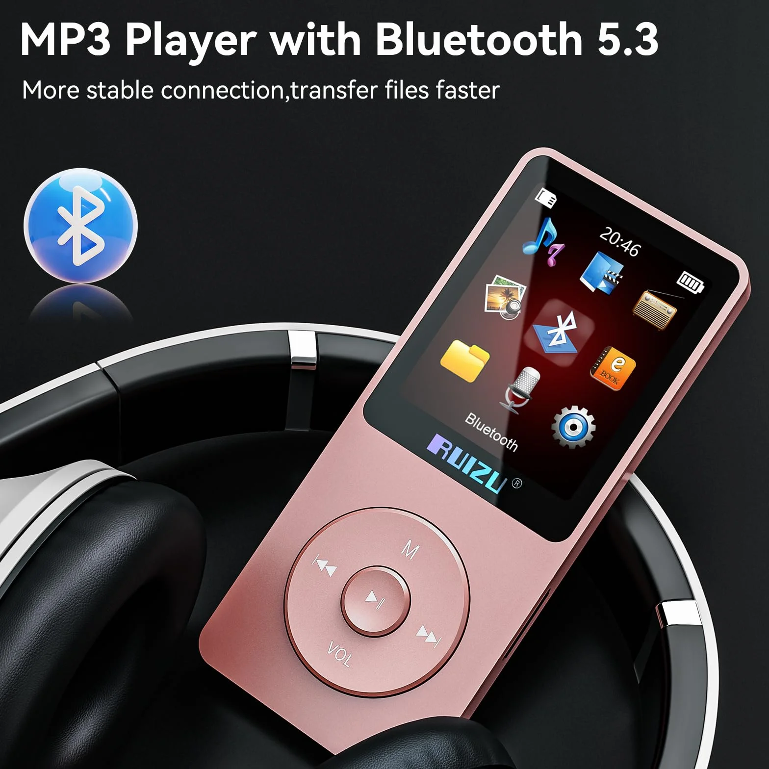 Reproductor MP3 de 32GB con Bluetooth 5.3, Ultraligero (30 Gramos), hasta 80 Horas de autonomía, Pantalla de 1,8 Pulgadas, Ideal para Deportistas, niños y Adultos, admite Tarjetas TF de hasta 128 GB