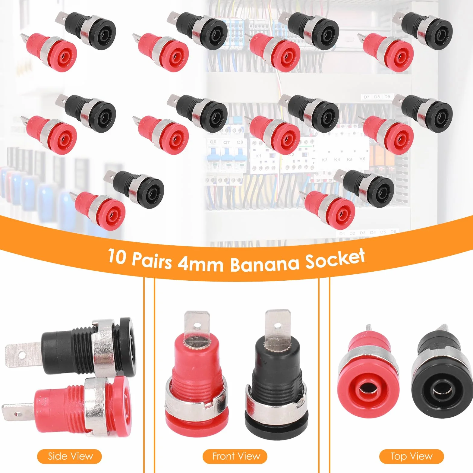 Conector Tipo Banana 4 mm, Terminales de Retorno Seguro, Rojo y Negro, Cobre Puro, Agujero de Montaje 12 mm, Tierra Desmontable