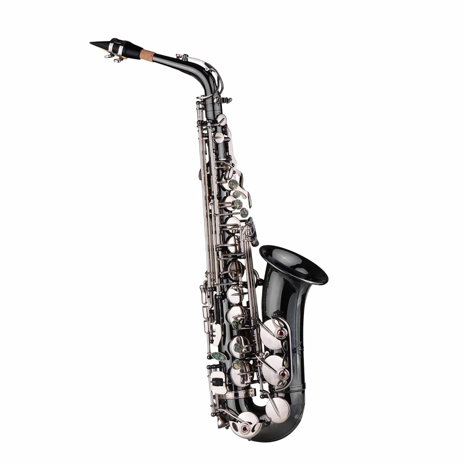 Btuty Saxofones Latón Bend Eb E-flat Alto Saxofón Niquelado negro Abalone Shell Llaves con estuche de transporte Guantes Paño de limpieza Correas Cepillo