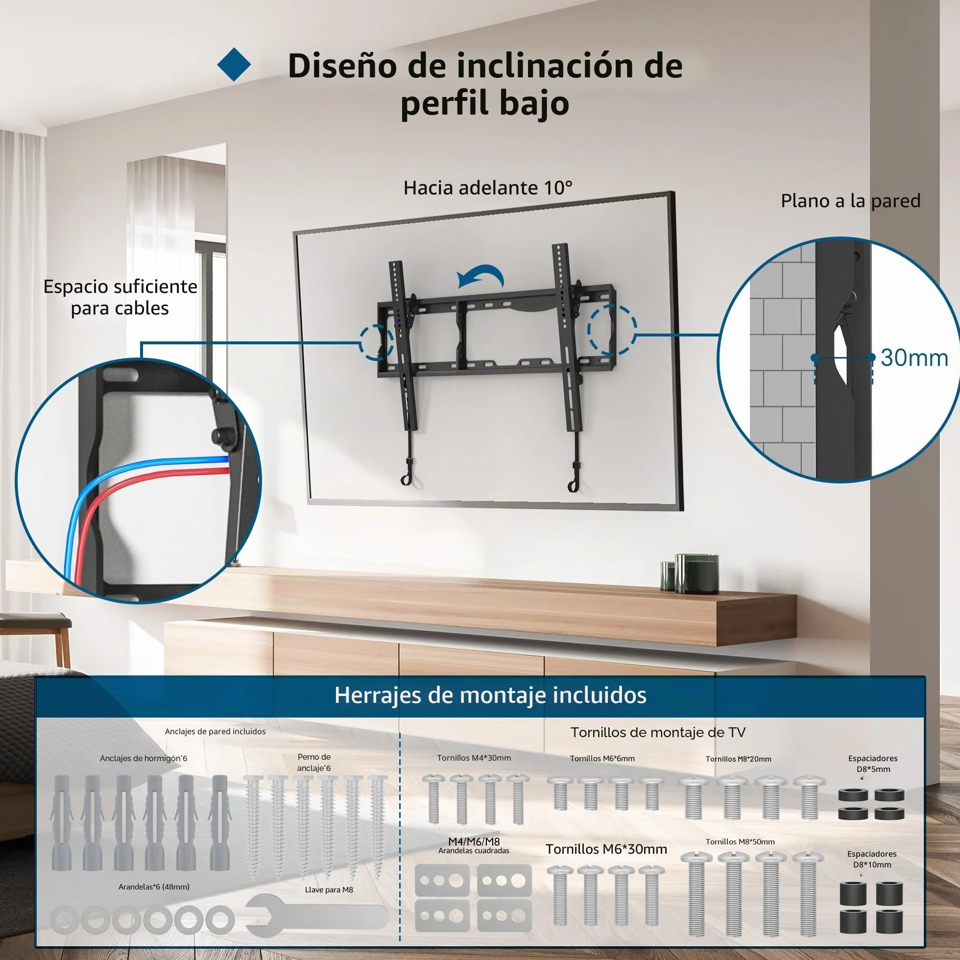 BONTEC Soporte TV Pared 17-86 Pulgadas Inclinable VESA 600x400 mm 75 kg LED LCD OLED