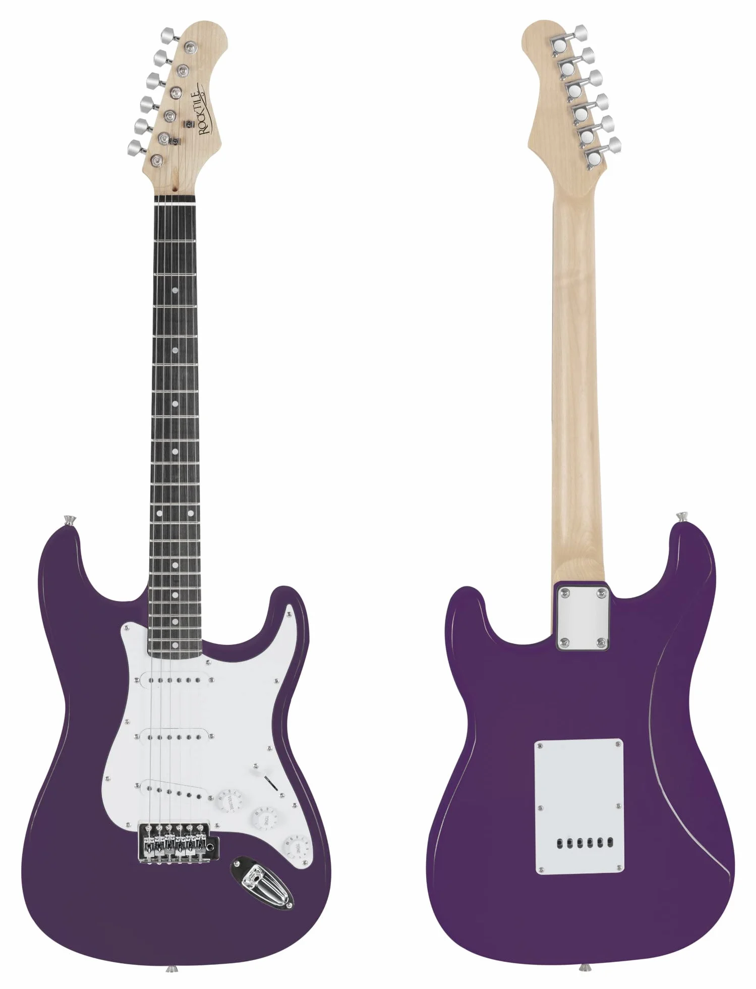 Rocktile ST-Pack Set Completo Guitarra Eléctrica Purple (Amplificador, Afinador, Tremolo, Funda, Cable, Correa, Púas, Cuerdas de Repuesto y Escuela con CD/DVD)