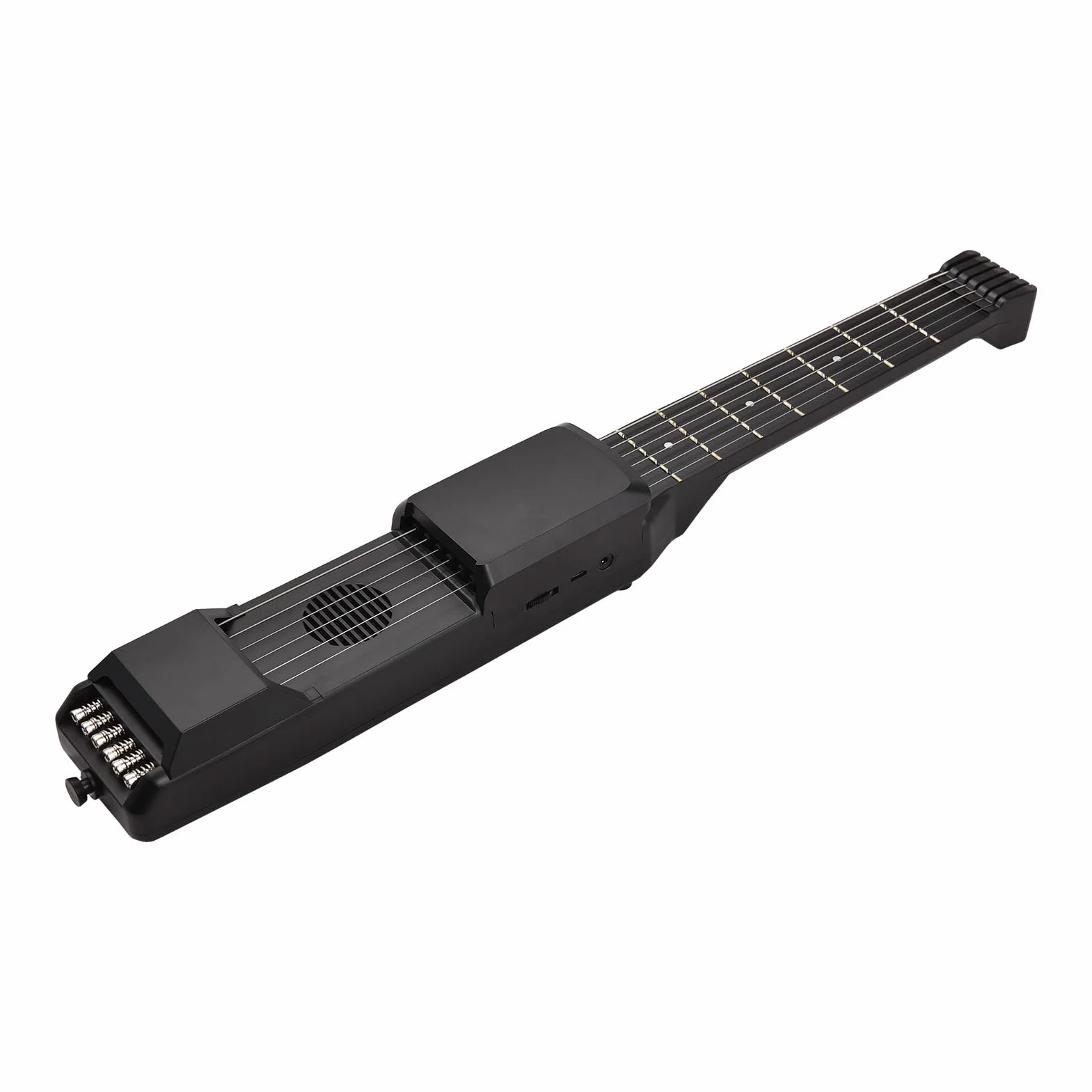 Guitarra eléctrica inteligente 7 trastes guitarra de viaje portátil con sintonizador digital METRONOME MIDI Función Capo digital para principiantes Viajes negros 20.8 pulgadas