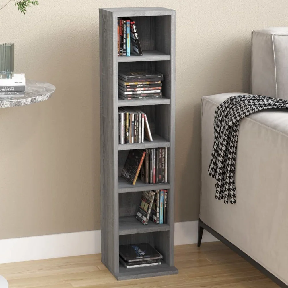 Toshilian Estantería de almacenamiento para CD/DVD, armario de CD, mueble de almacenamiento de CD, armario de CD Sonoma gris 21x20x88 cm Madera de ingeniería