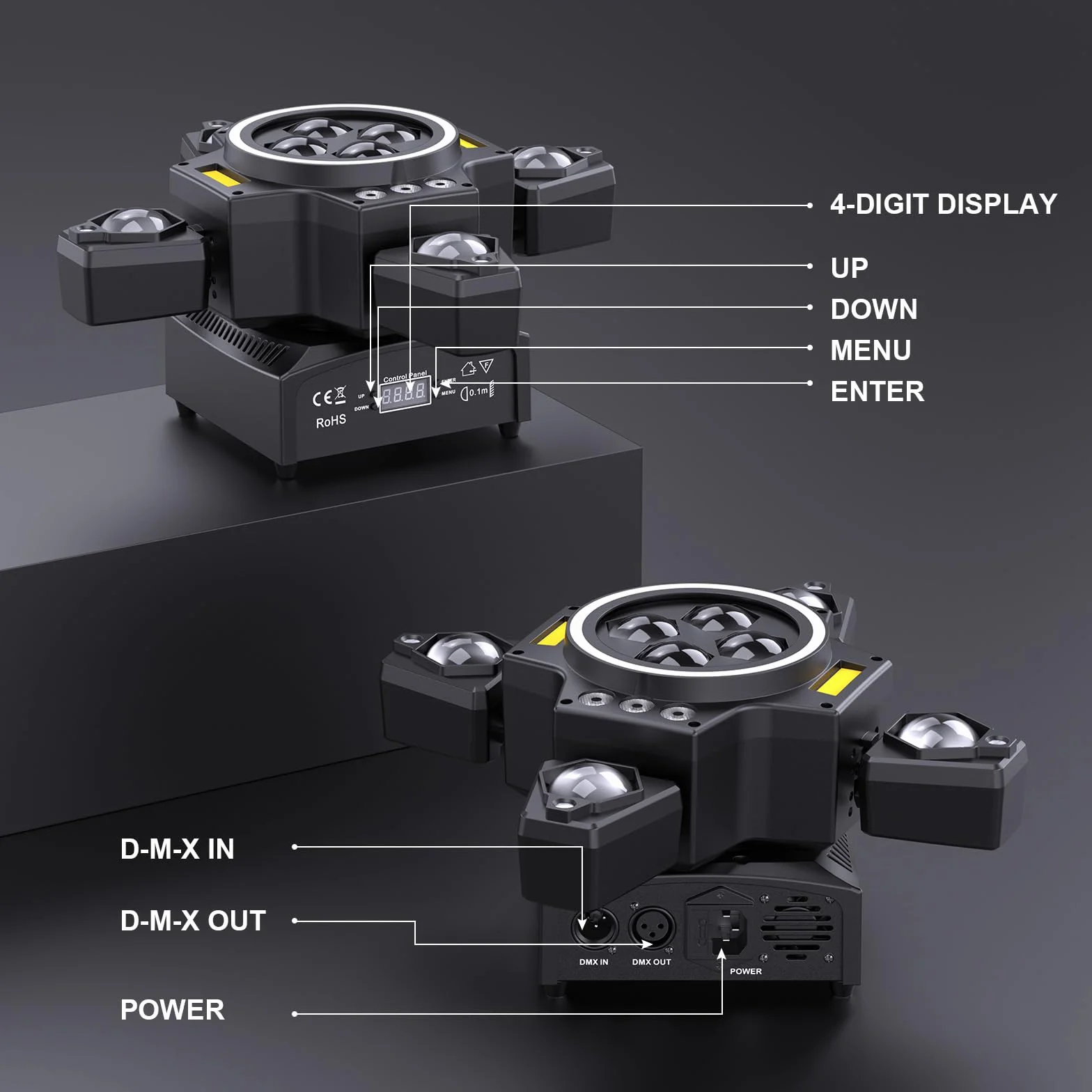 Cabeza Móvil LED 150W con control remoto RGBW Luz de Fiesta Gobos Luces Discoteca DMX Iluminación de Escenario para Bar DJ Disco Bodas Club Cumpleaños