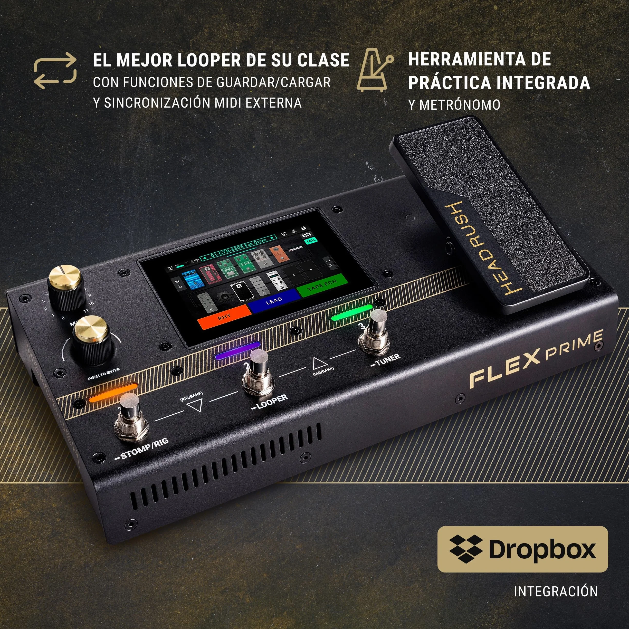HeadRush Flex Prime - Pedal Multiefectos para Guitarra y Bajo y Procesador de Modelado de Amplis con Pantalla Táctil, Looper, WiFi, Bluetooth y USB