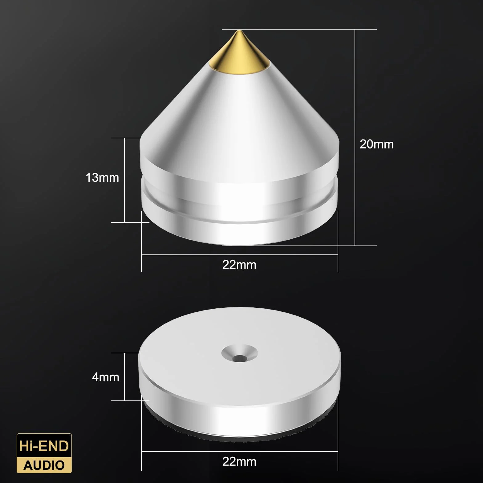 Pack de 8 clavijas para altavoces, soportes de altavoz, amplificador de audio HiFi DAC CD Aislamiento Stand Cone Feet Shockproof Base Pad pies de aleación de aluminio (plata)