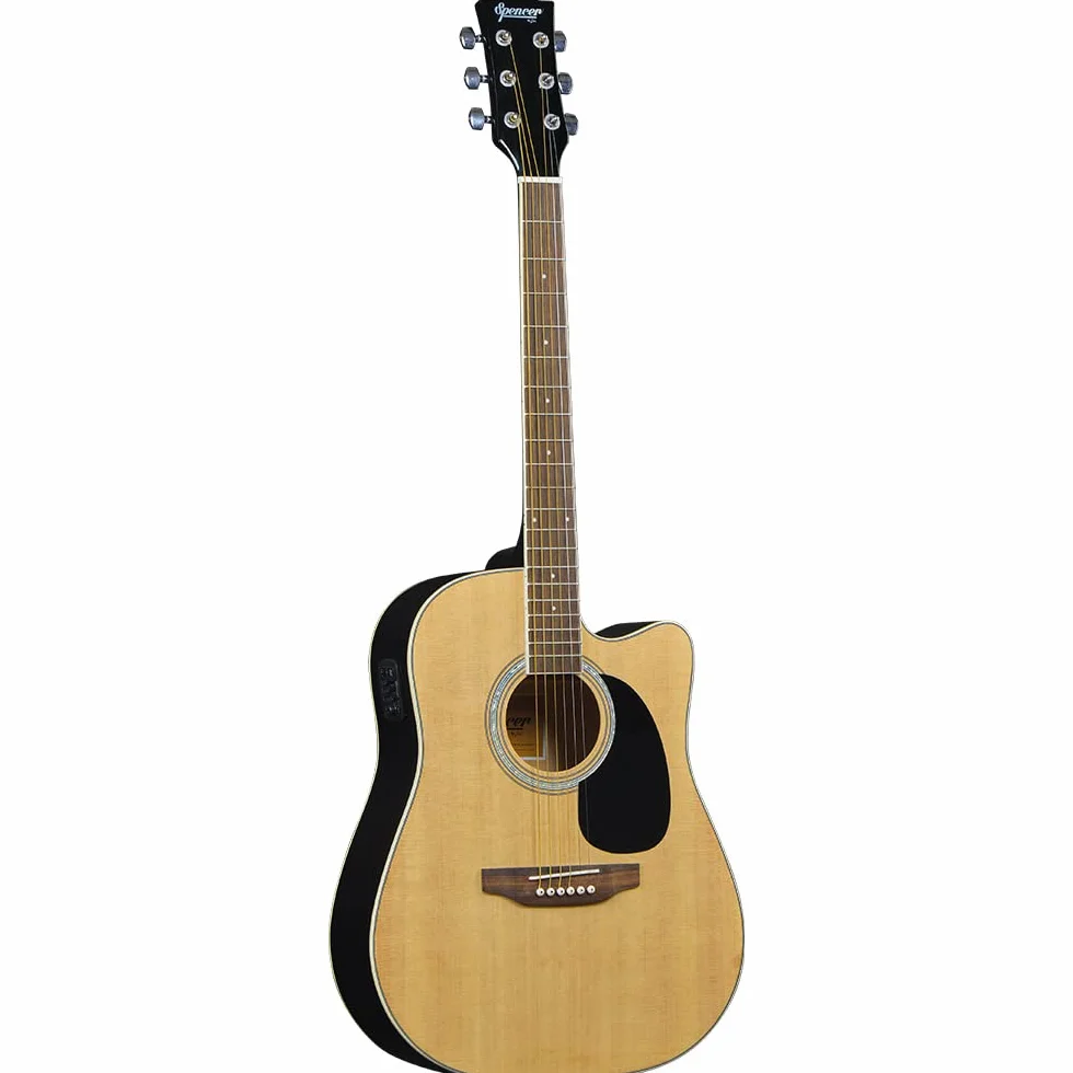 SPENCER BY EKO SA-10 CE Natural – Guitarra acústica electrificada Cutaway top abeto bandas y fondo Tilo mango Okoumè teclado Roupanà