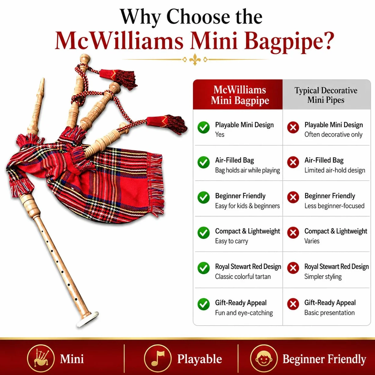 McWilliams Gaita en miniatura, gaita para principiantes, juguete de regalo (irlandés)