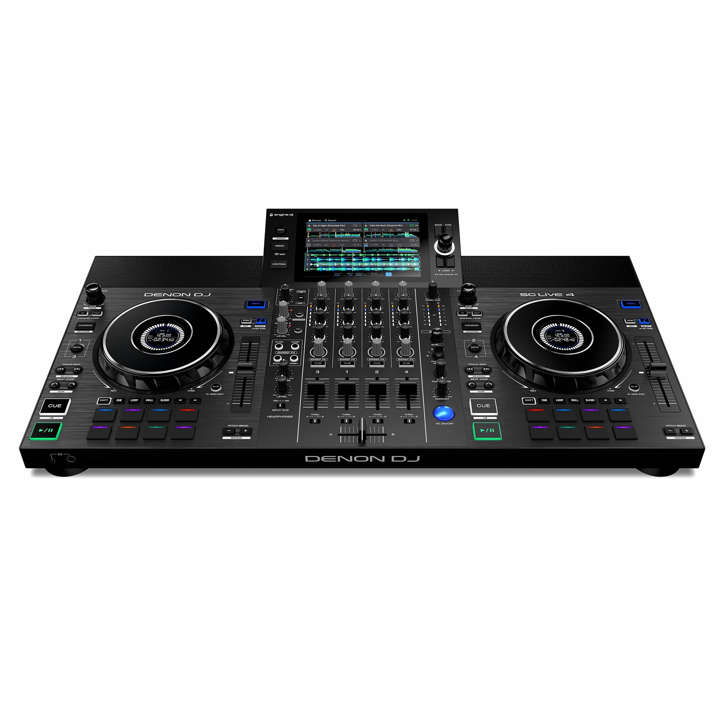 Denon DJ SC LIVE 4 Controlador DJ con separación de stems en 4 decks, streaming por wifi, altavoces integrados, compatible con Serato DJ y Virtual DJ
