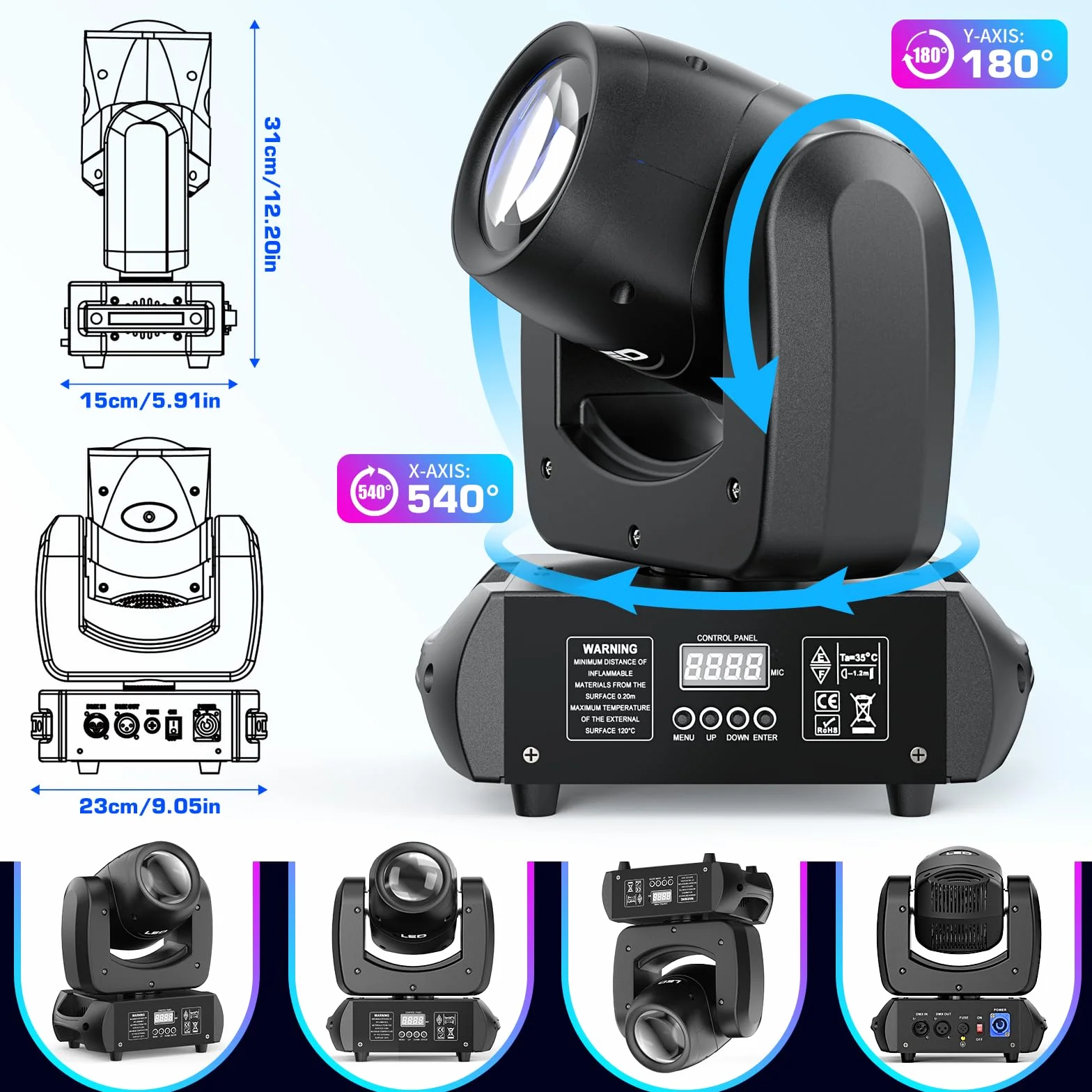 100W Cabeza Móvil RGBW LED Moving Head con 18 Prisma Escenario luz Foco Luces de Discoteca para Fiesta Disco DJ Club Show Bar Boda