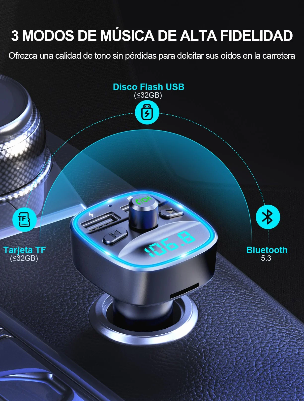 Mohard Transmisor FM Bluetooth Coche, Manos Libres Adaptador Bluetooth, Reproductor MP3, Puertos USB Duales 5V/2.4A