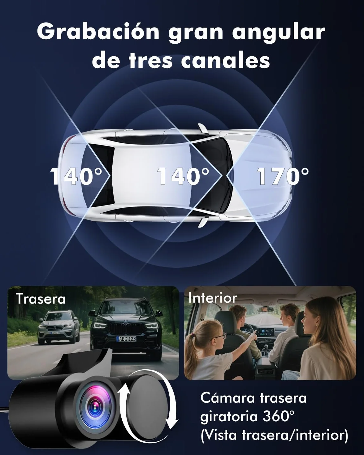 Dashcam 4K 3 Canales para Coche, Cámara Coche Interior y Trasera con GPS WiFi 6, Vigilancia 24H Parking, Visión Nocturna HDR, Dash CAM Coche con Tarjeta 64GB Gratis (V1)