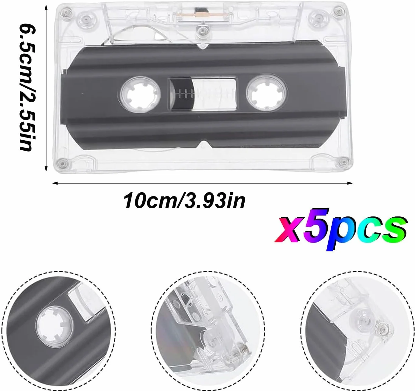 Casete de Cinta Vacío 5 Piezas, Cintas de Audio en Blanco para Grabación Diaria